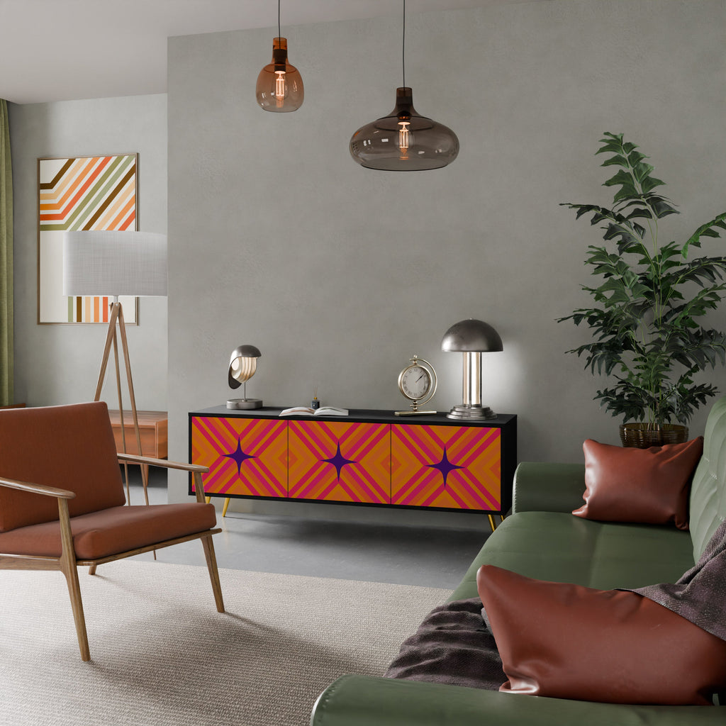 GEOMETRIC BRILLIANCE 3-Door TV Stand in Black Finish