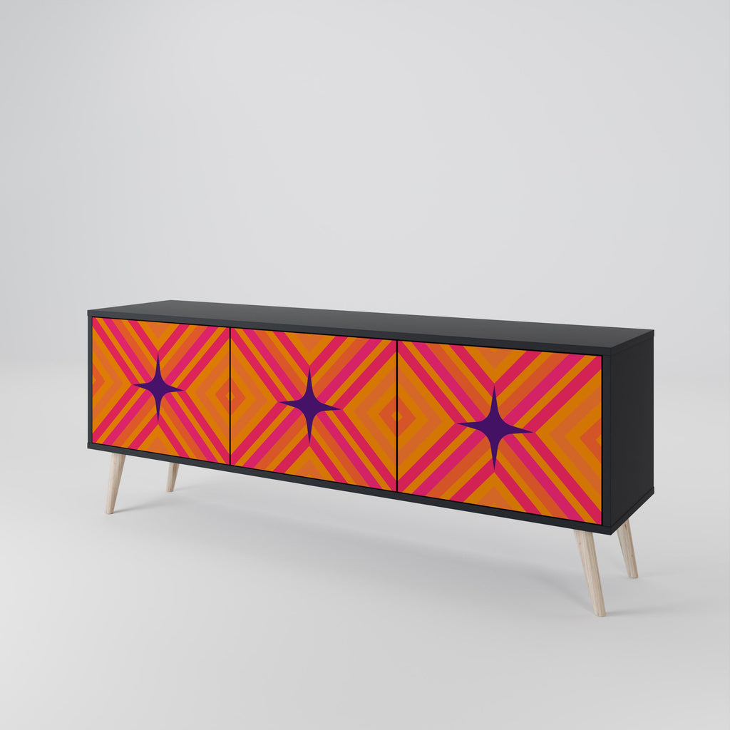 GEOMETRIC BRILLIANCE 3-Door TV Stand in Black Finish