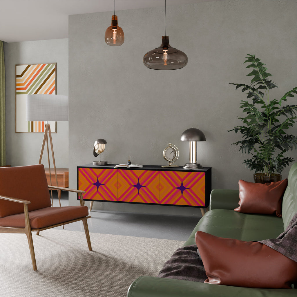 GEOMETRIC BRILLIANCE 3-Door TV Stand in Black Finish