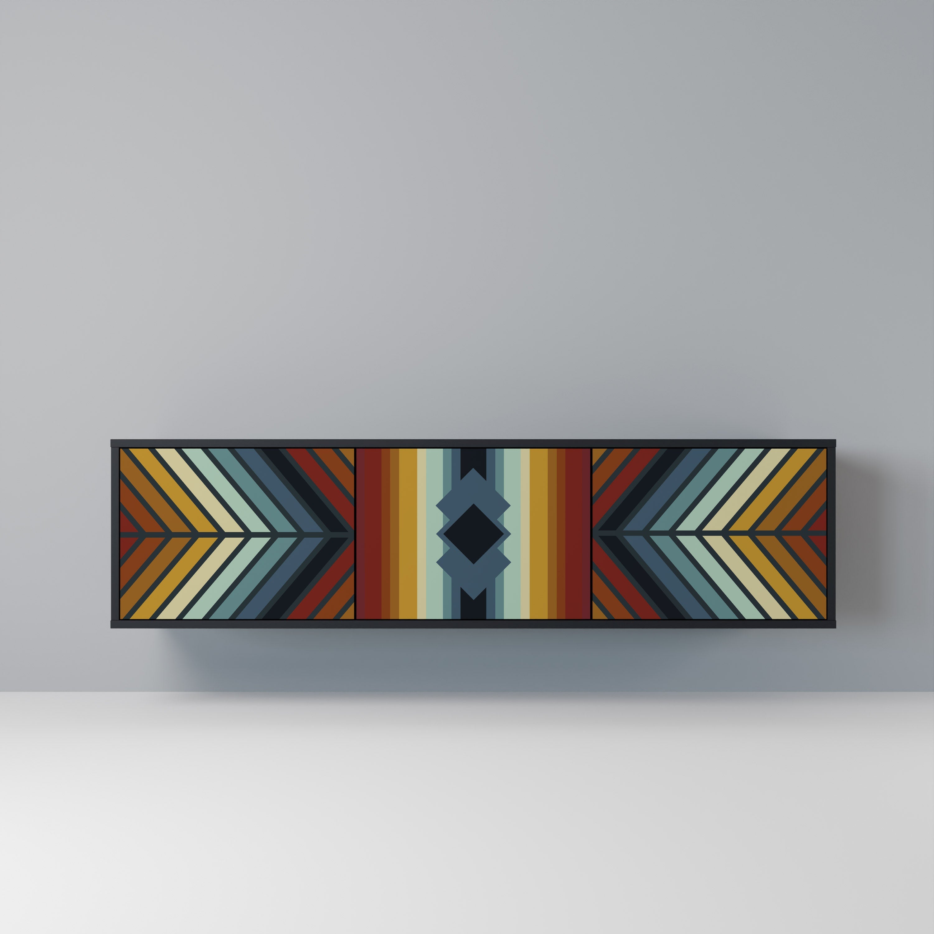 INDIGENOUS ZIGZAG 3-Door TV Stand in Black Finish