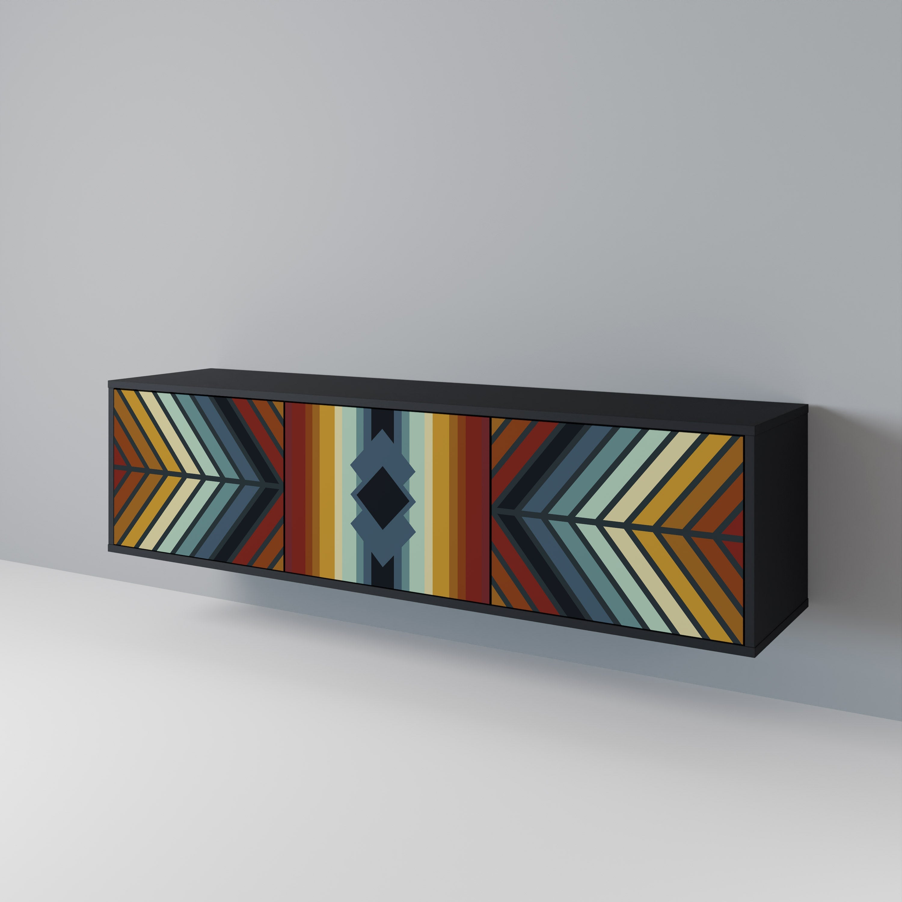 INDIGENOUS ZIGZAG 3-Door TV Stand in Black Finish