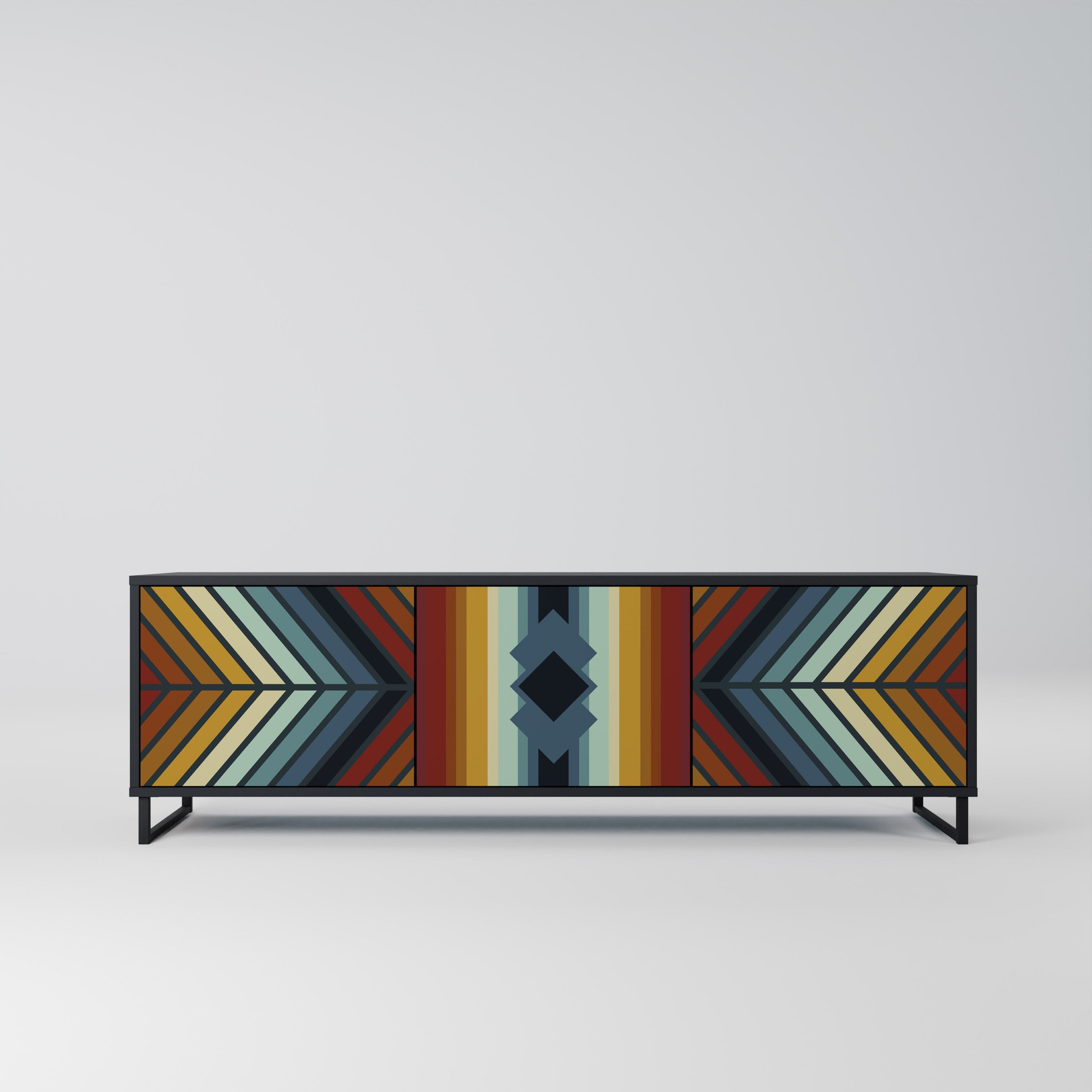 INDIGENOUS ZIGZAG 3-Door TV Stand in Black Finish