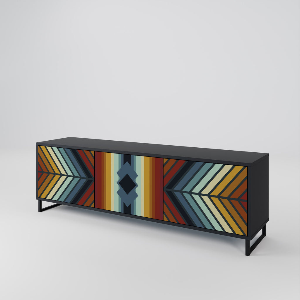 INDIGENOUS ZIGZAG 3-Door TV Stand in Black Finish