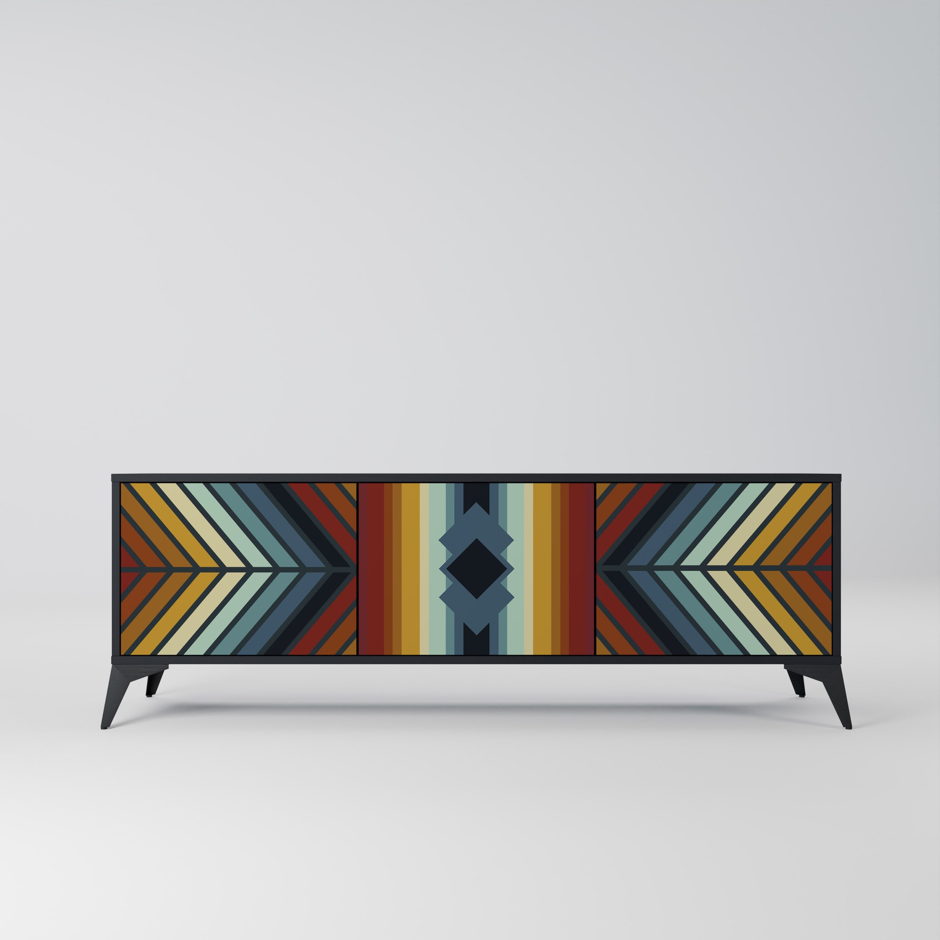 INDIGENOUS ZIGZAG 3-Door TV Stand in Black Finish