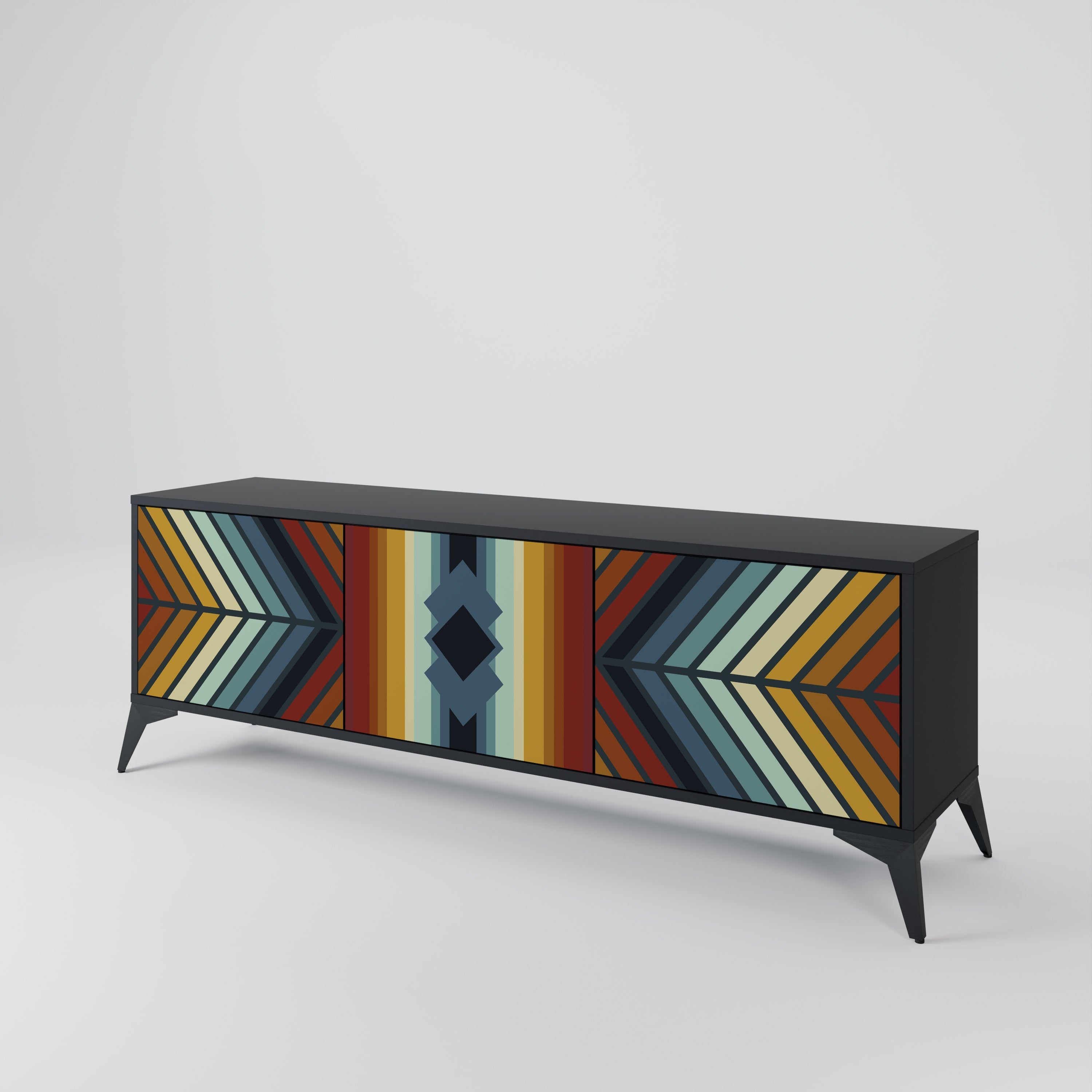 INDIGENOUS ZIGZAG 3-Door TV Stand in Black Finish