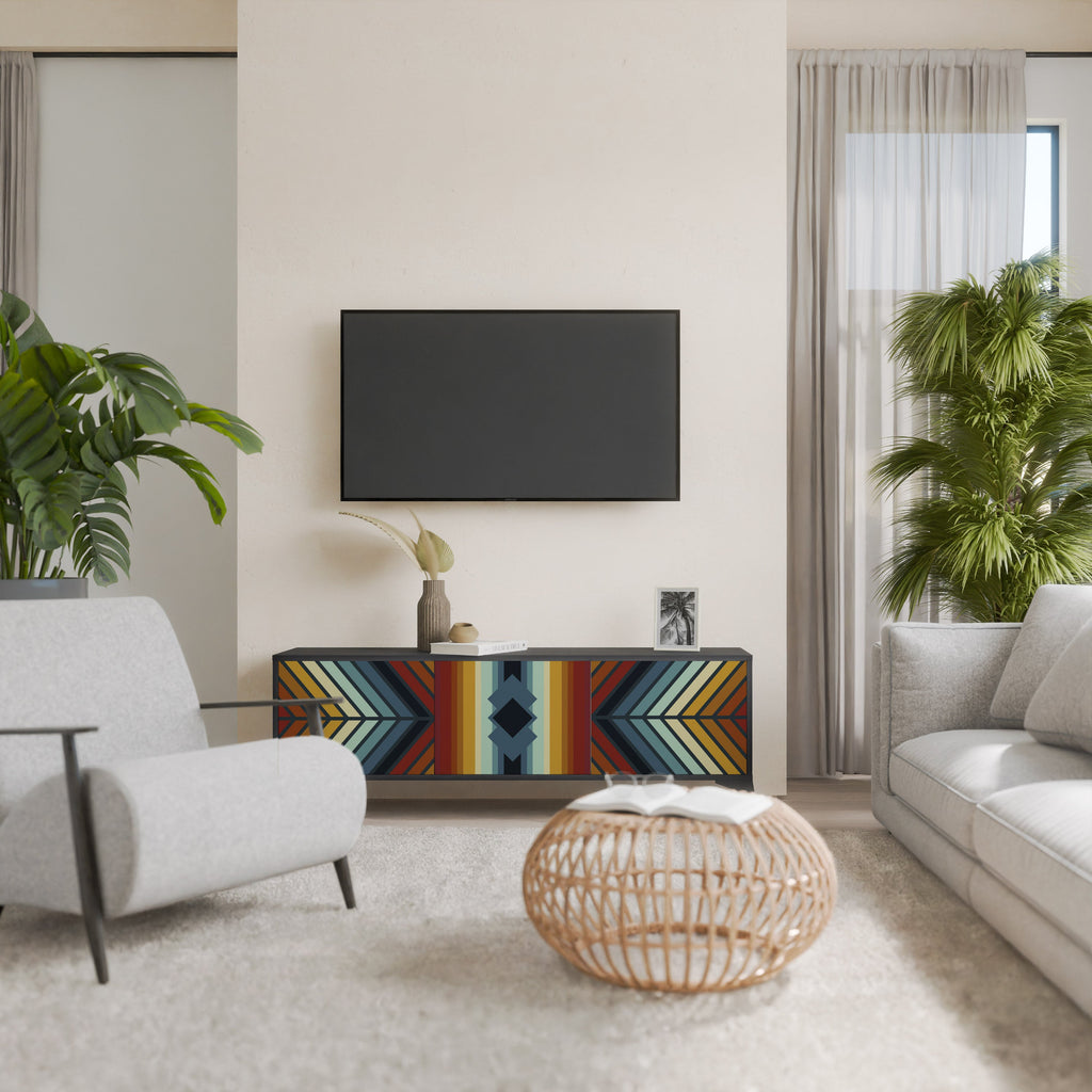 INDIGENOUS ZIGZAG 3-Door TV Stand in Black Finish