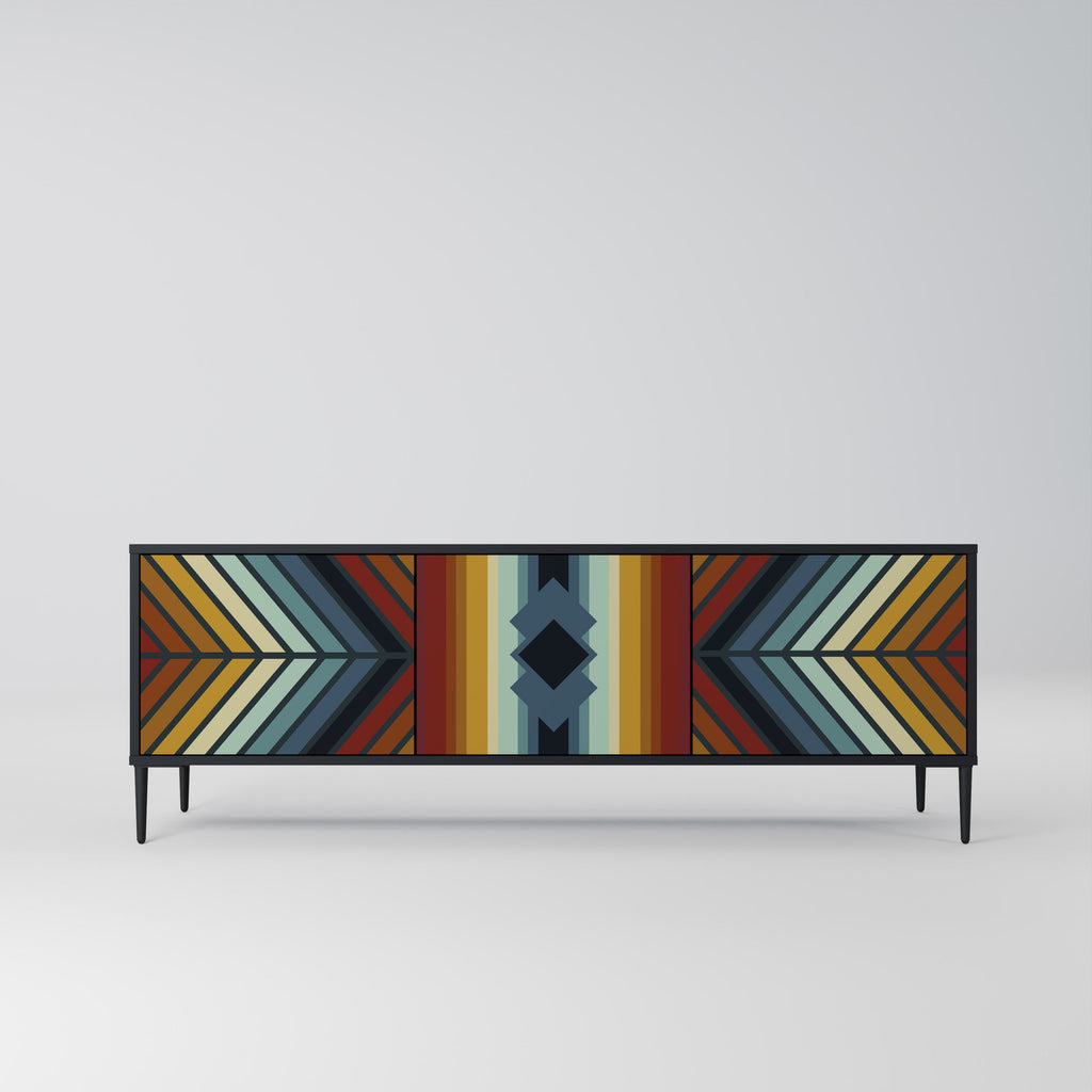 INDIGENOUS ZIGZAG 3-Door TV Stand in Black Finish