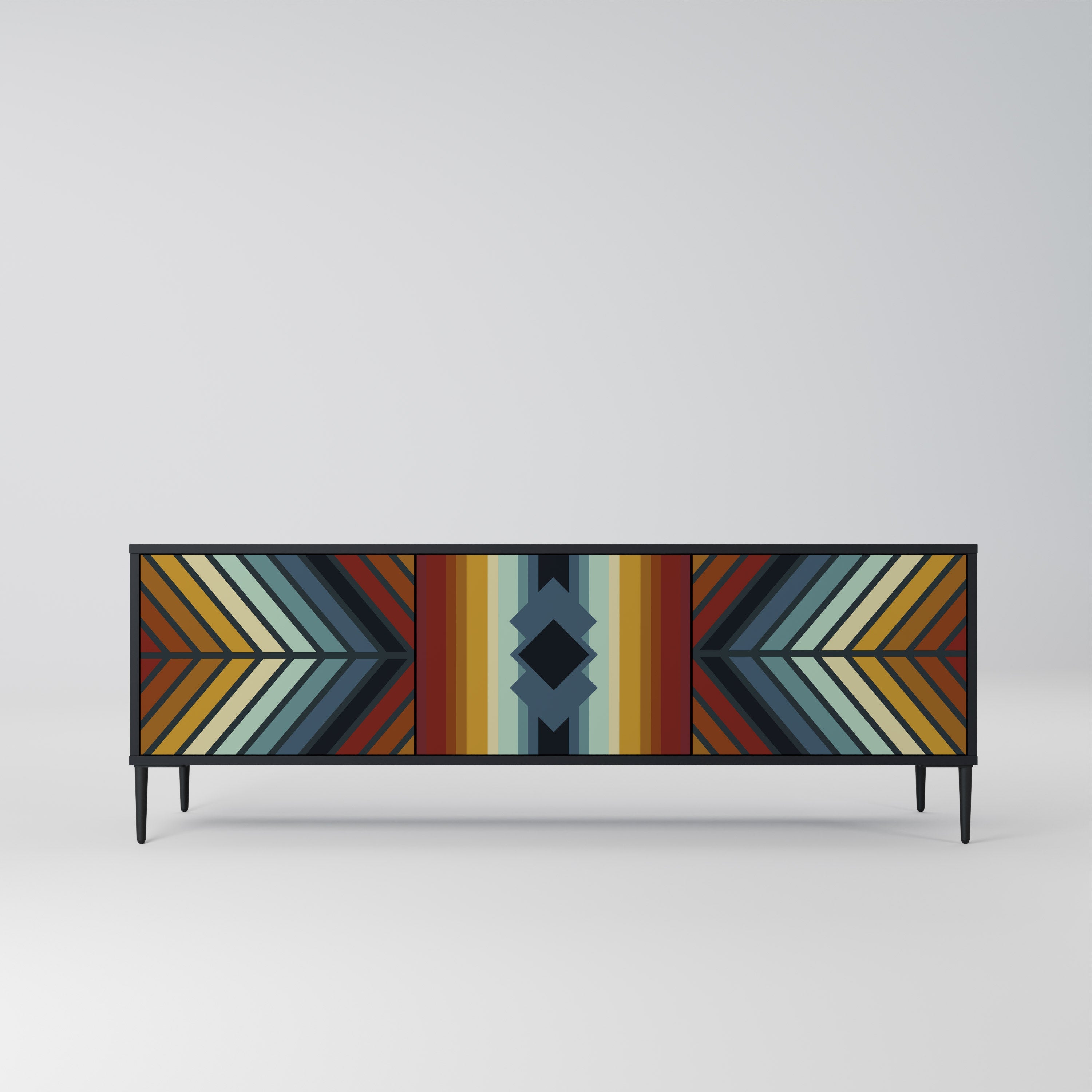 INDIGENOUS ZIGZAG 3-Door TV Stand in Black Finish