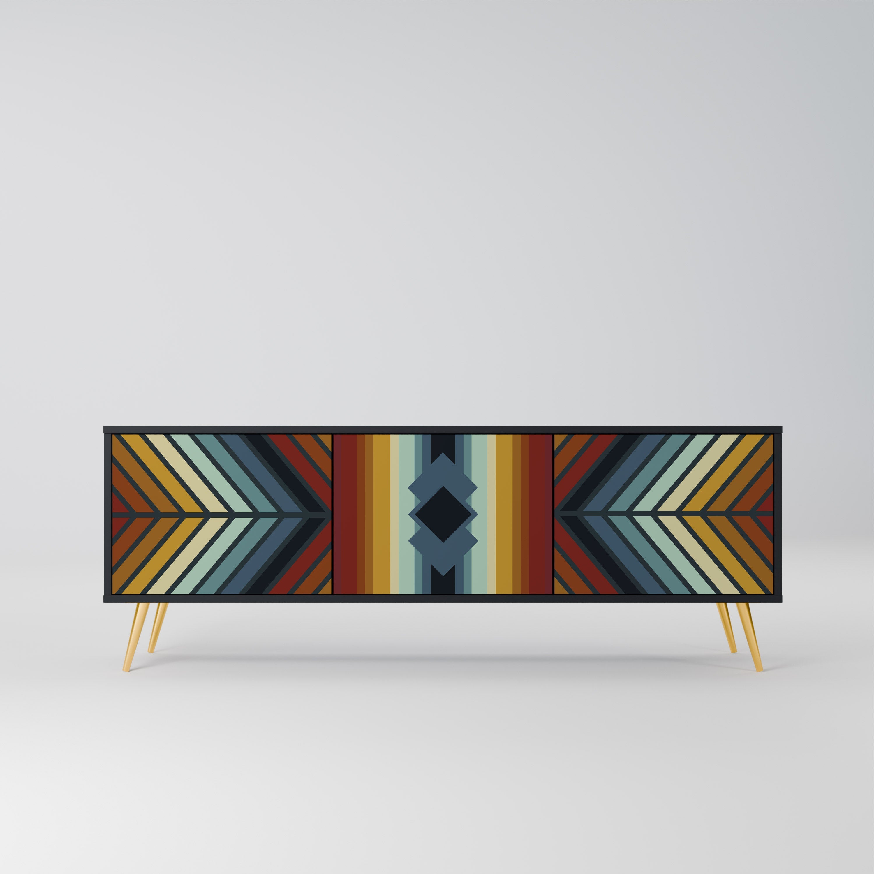 INDIGENOUS ZIGZAG 3-Door TV Stand in Black Finish