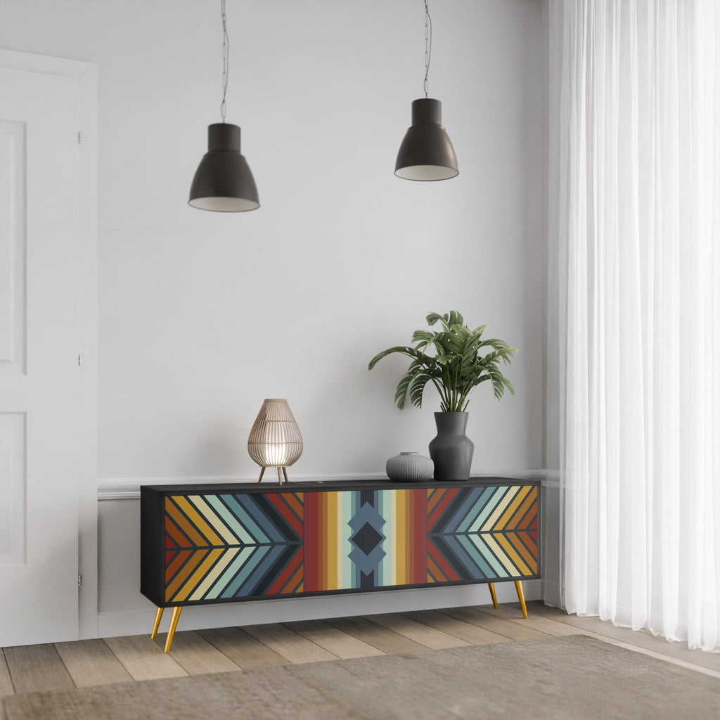 INDIGENOUS ZIGZAG 3-Door TV Stand in Black Finish