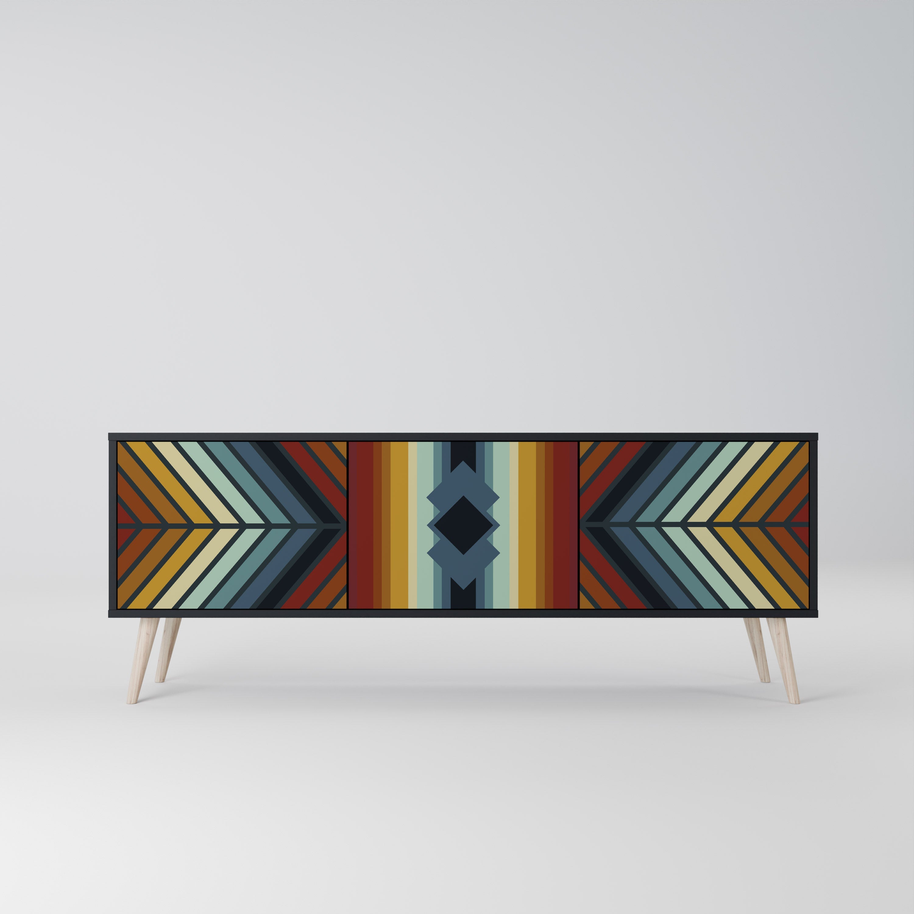 INDIGENOUS ZIGZAG 3-Door TV Stand in Black Finish