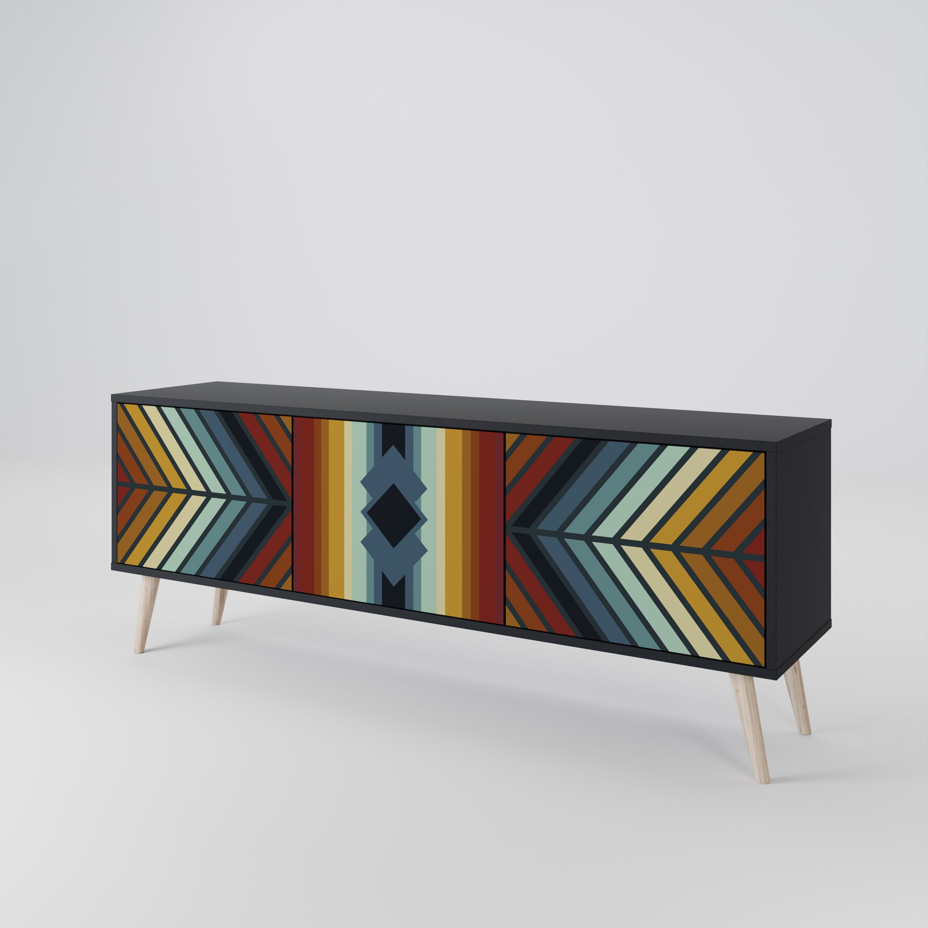 INDIGENOUS ZIGZAG 3-Door TV Stand in Black Finish