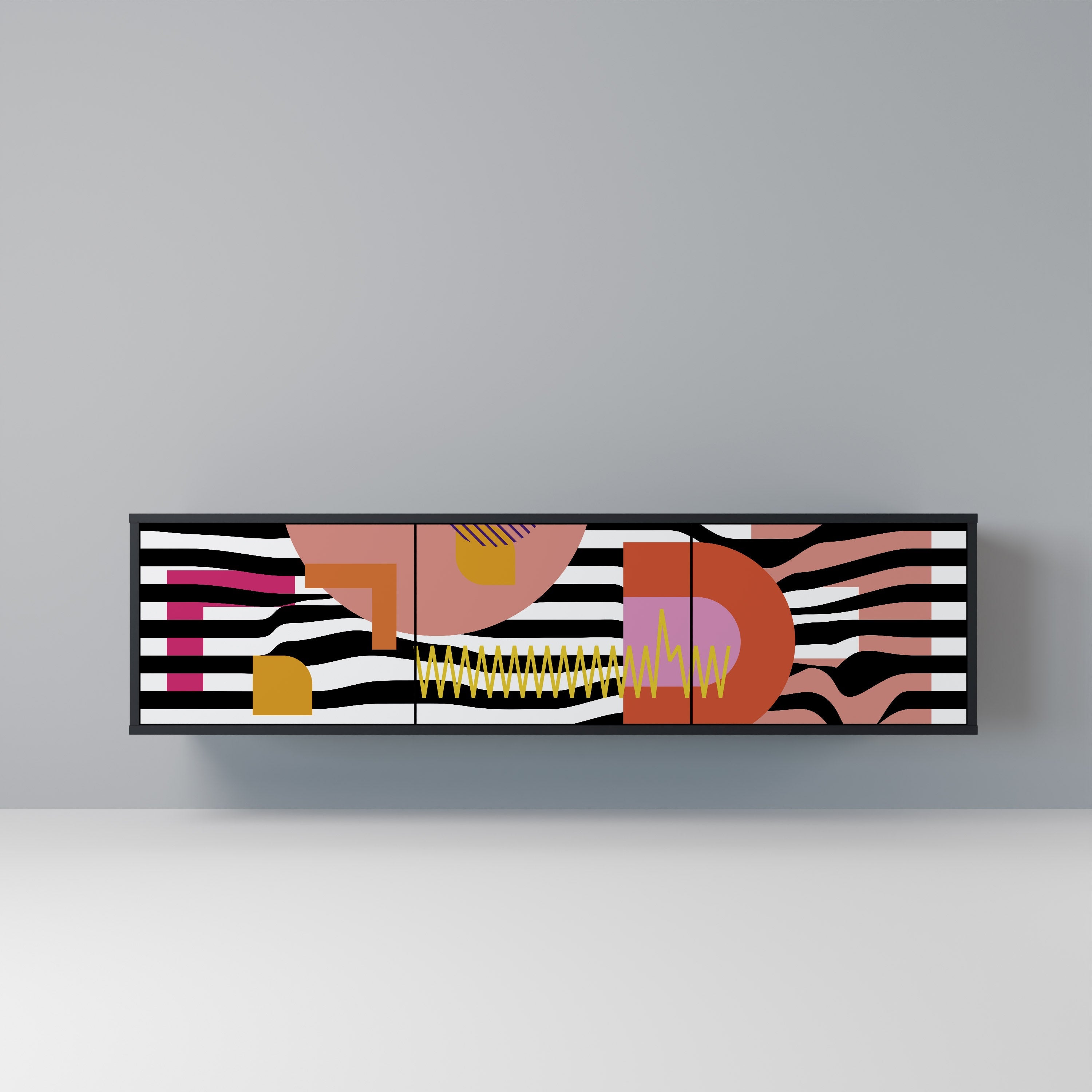 CHROMATIC ABSTRACT 3-Door TV Stand in Black Finish