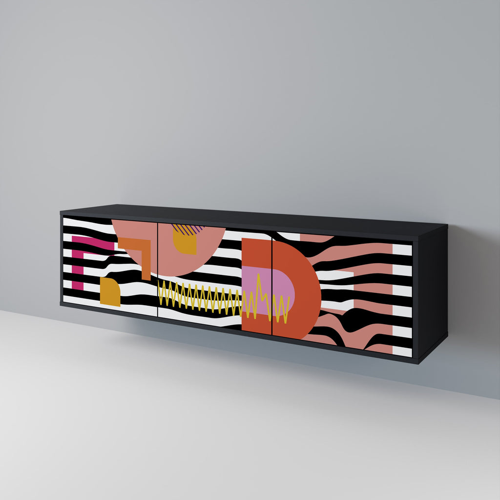 CHROMATIC ABSTRACT 3-Door TV Stand in Black Finish