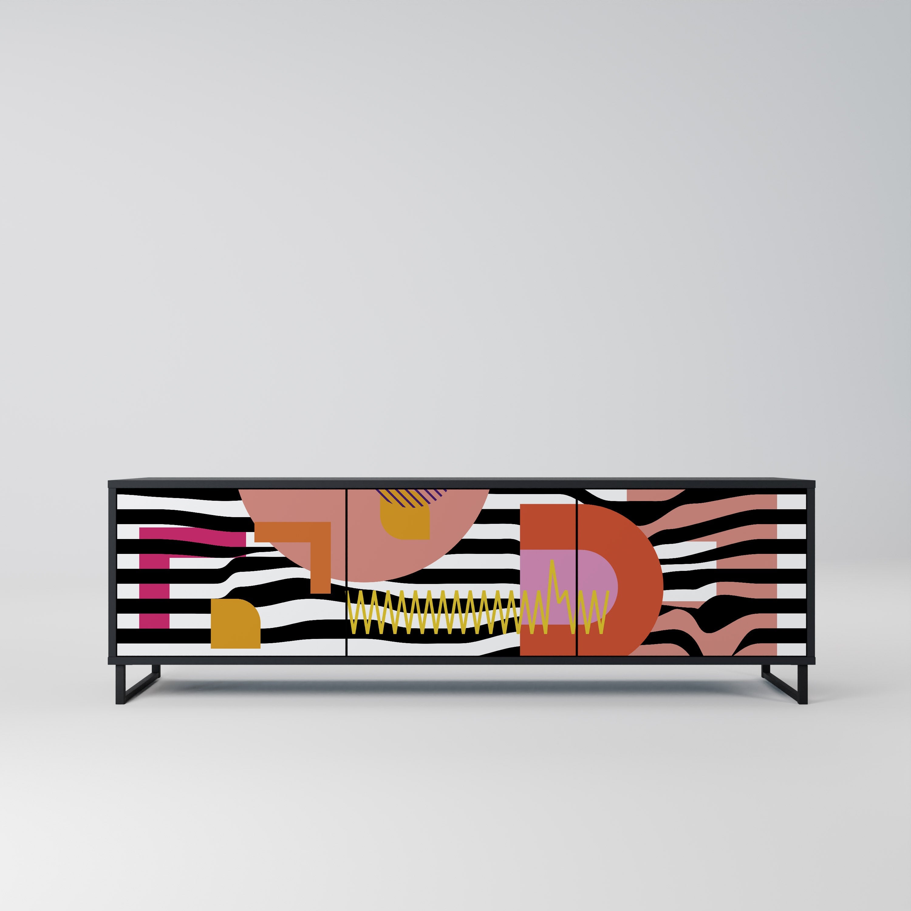 CHROMATIC ABSTRACT 3-Door TV Stand in Black Finish