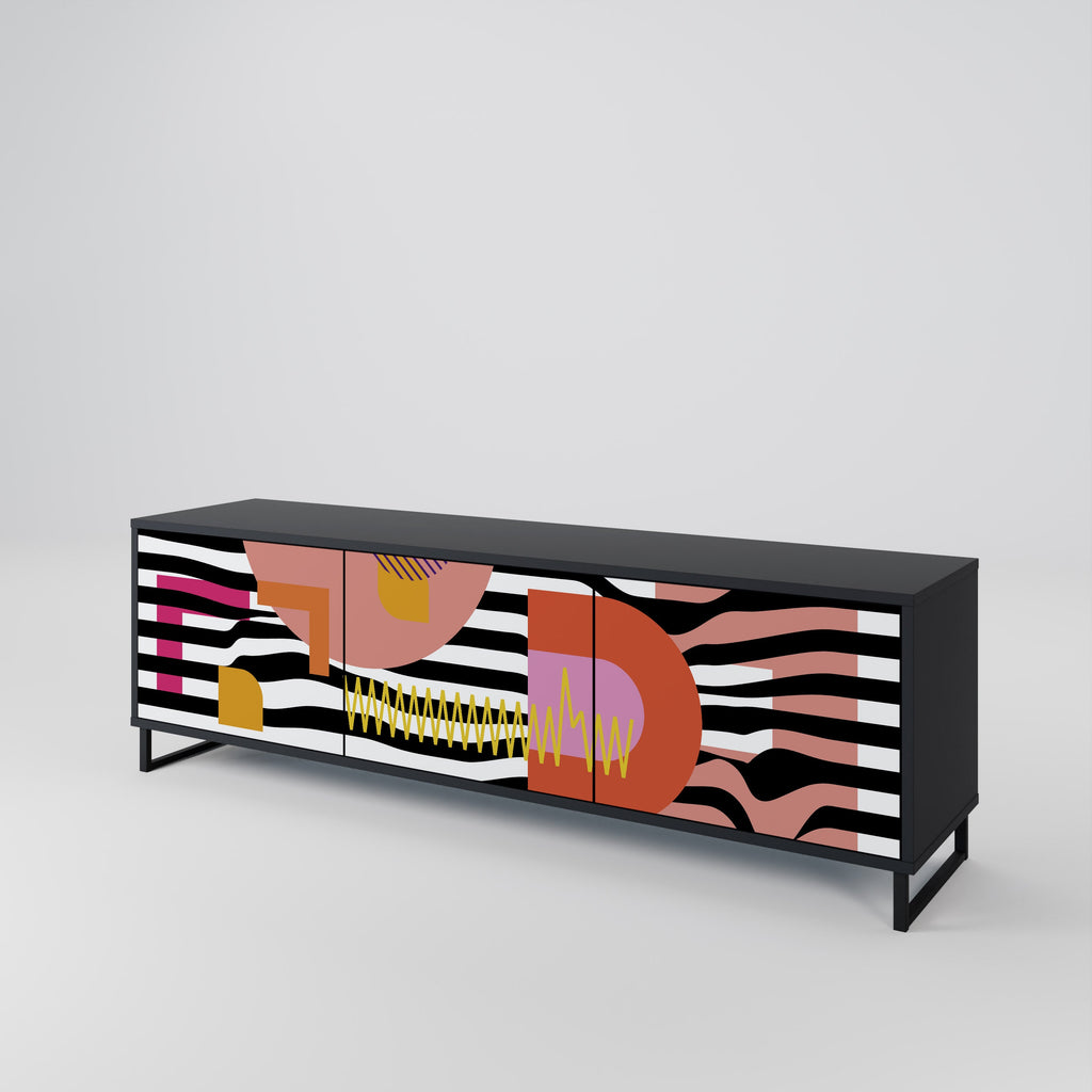 CHROMATIC ABSTRACT 3-Door TV Stand in Black Finish