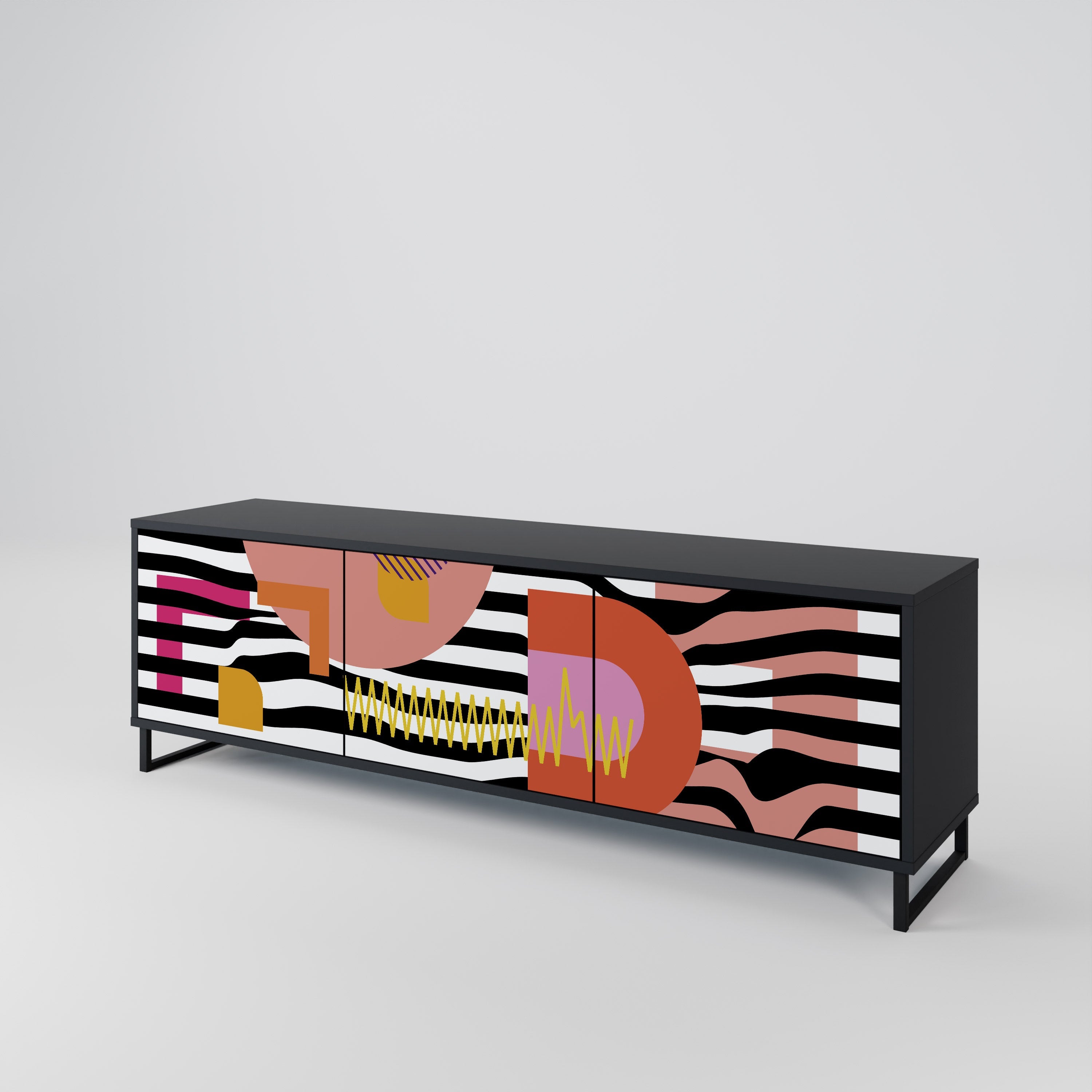 CHROMATIC ABSTRACT 3-Door TV Stand in Black Finish