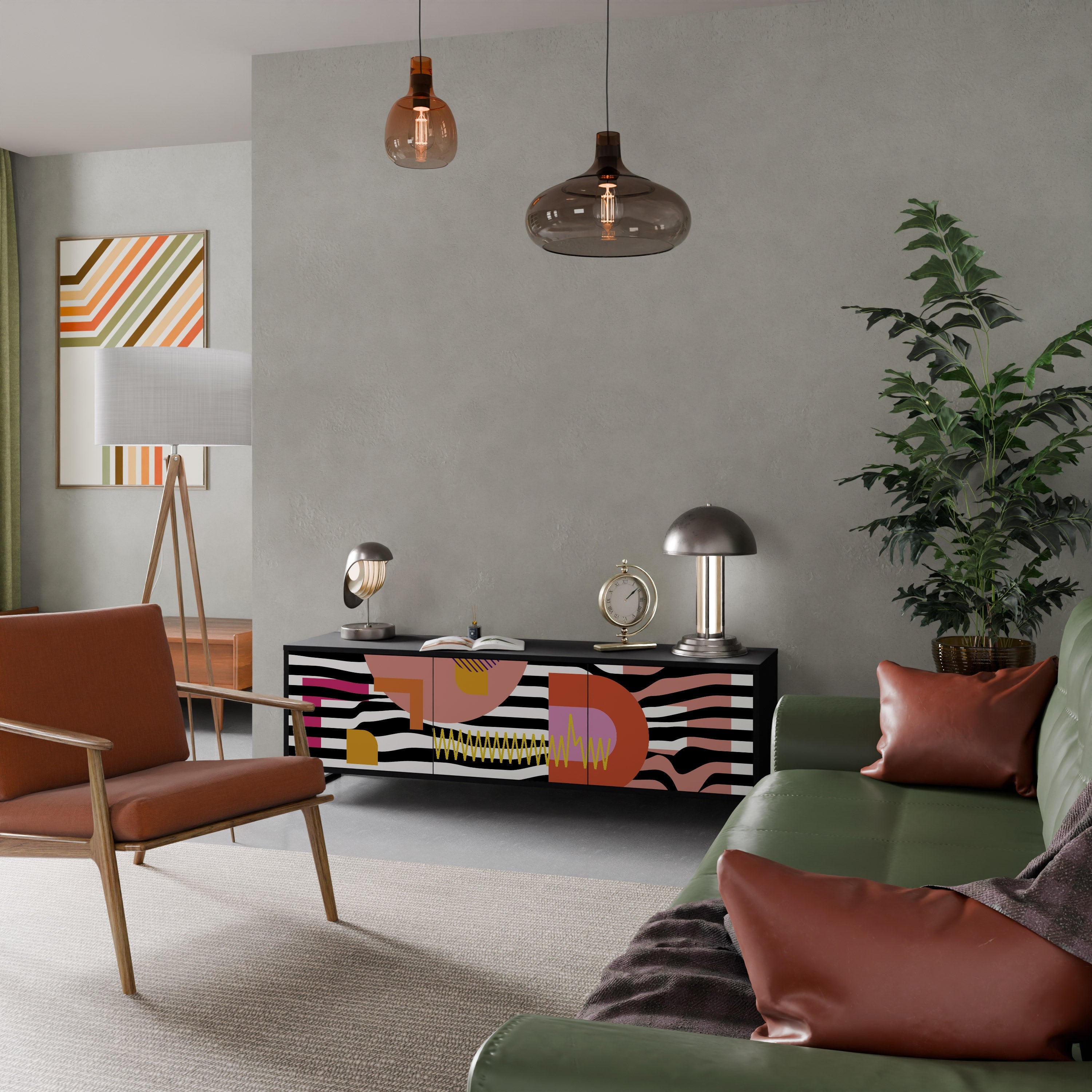 CHROMATIC ABSTRACT 3-Door TV Stand in Black Finish