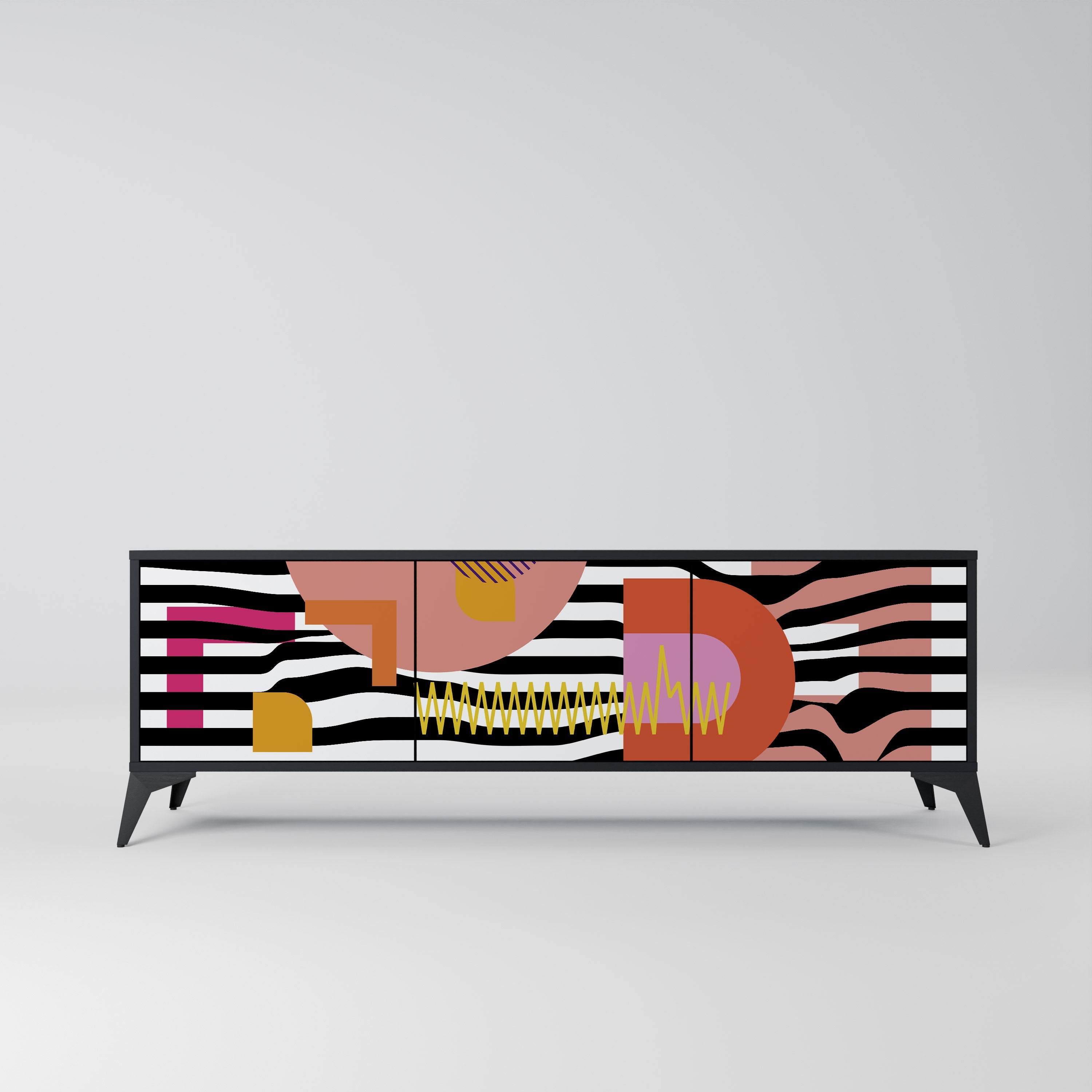 CHROMATIC ABSTRACT 3-Door TV Stand in Black Finish