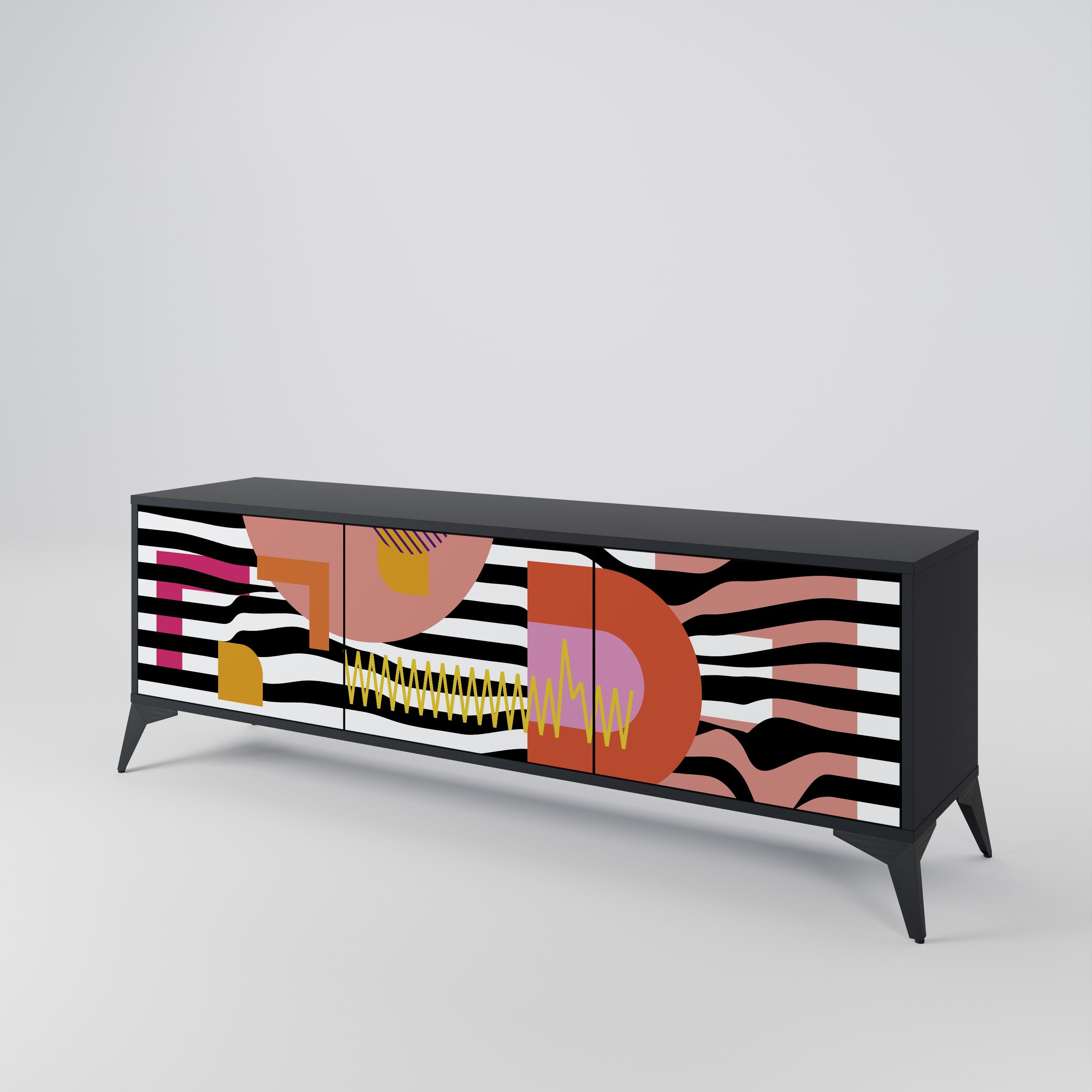 CHROMATIC ABSTRACT 3-Door TV Stand in Black Finish