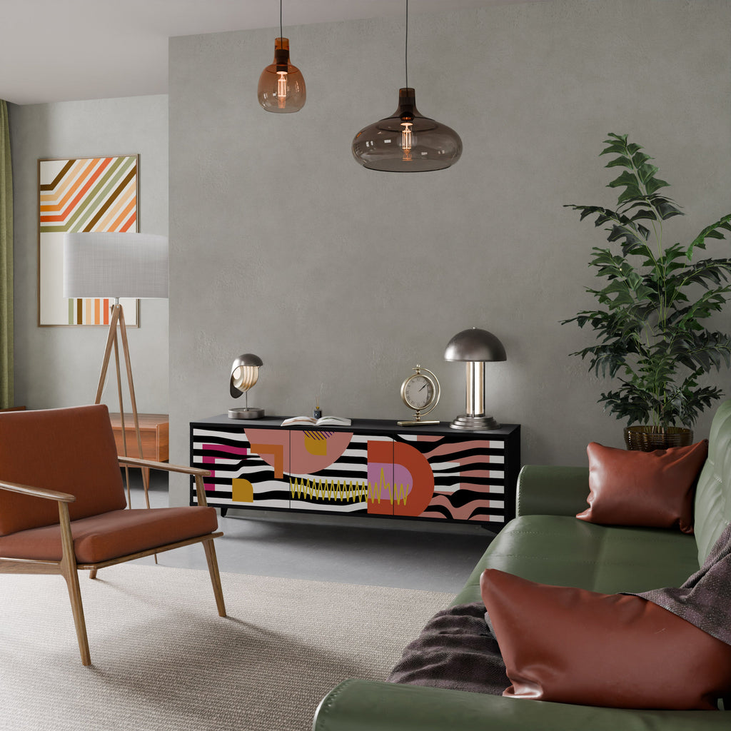 CHROMATIC ABSTRACT 3-Door TV Stand in Black Finish