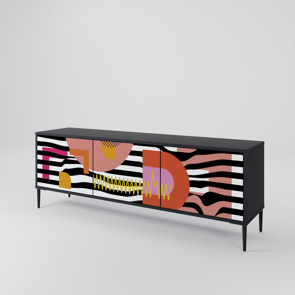 CHROMATIC ABSTRACT 3-Door TV Stand in Black Finish