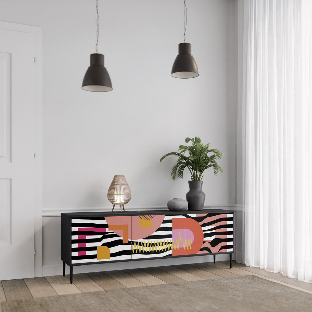 CHROMATIC ABSTRACT 3-Door TV Stand in Black Finish