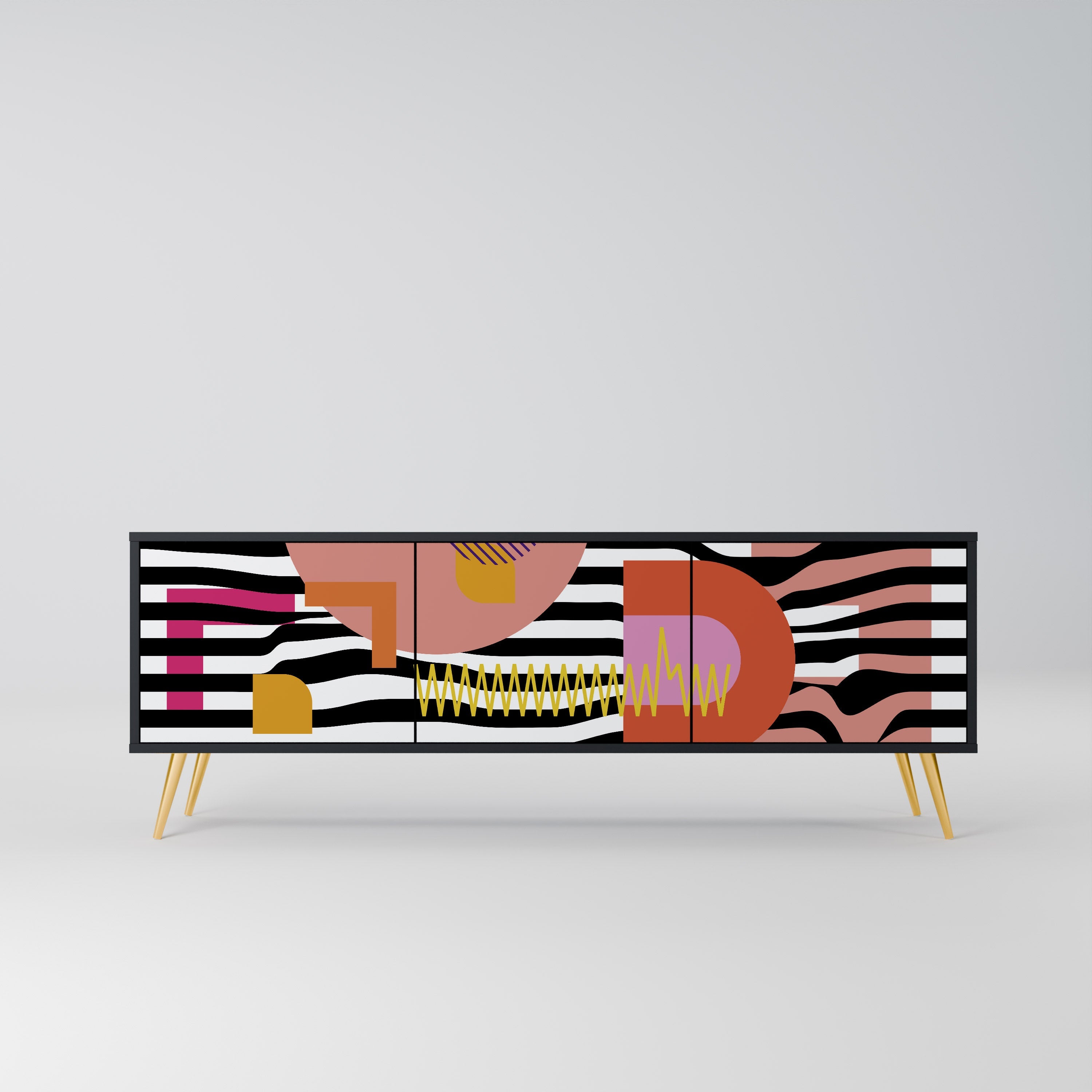 CHROMATIC ABSTRACT 3-Door TV Stand in Black Finish