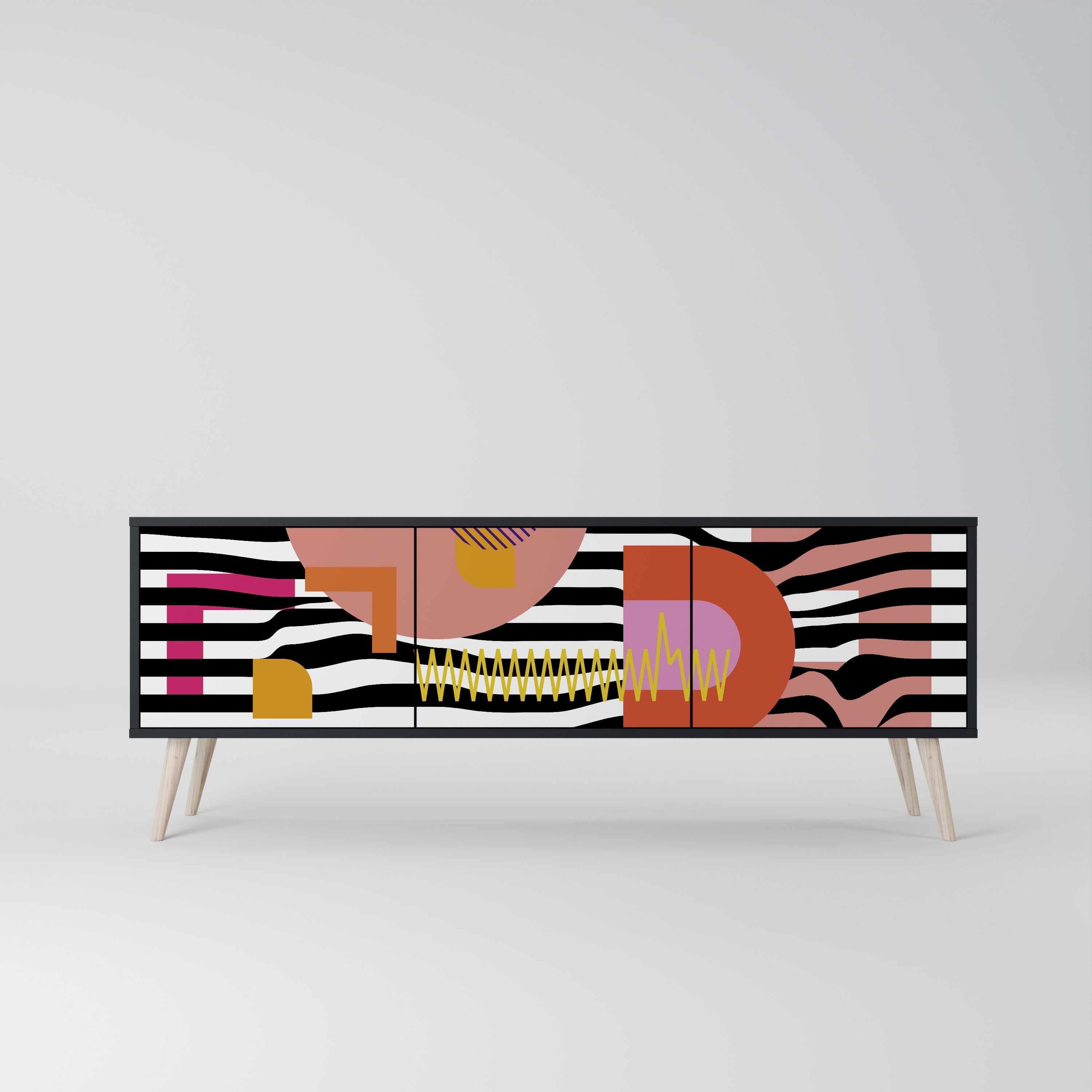 CHROMATIC ABSTRACT 3-Door TV Stand in Black Finish