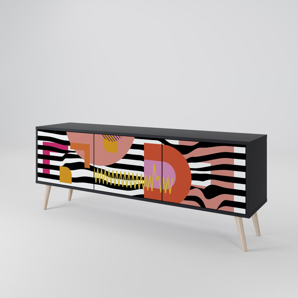 CHROMATIC ABSTRACT 3-Door TV Stand in Black Finish