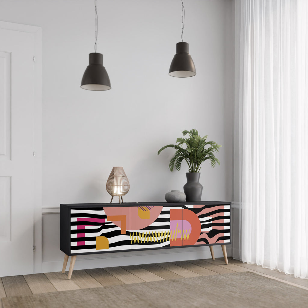 CHROMATIC ABSTRACT 3-Door TV Stand in Black Finish