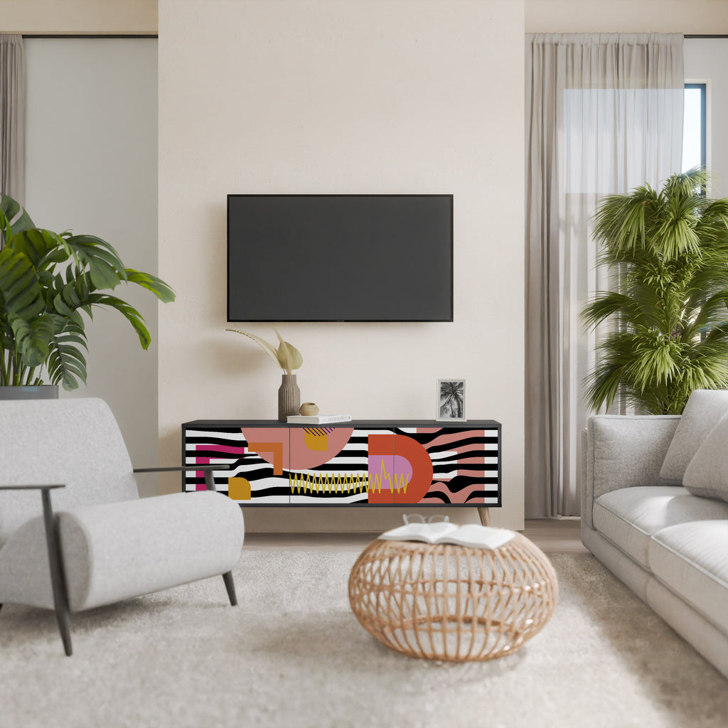 CHROMATIC ABSTRACT 3-Door TV Stand in Black Finish