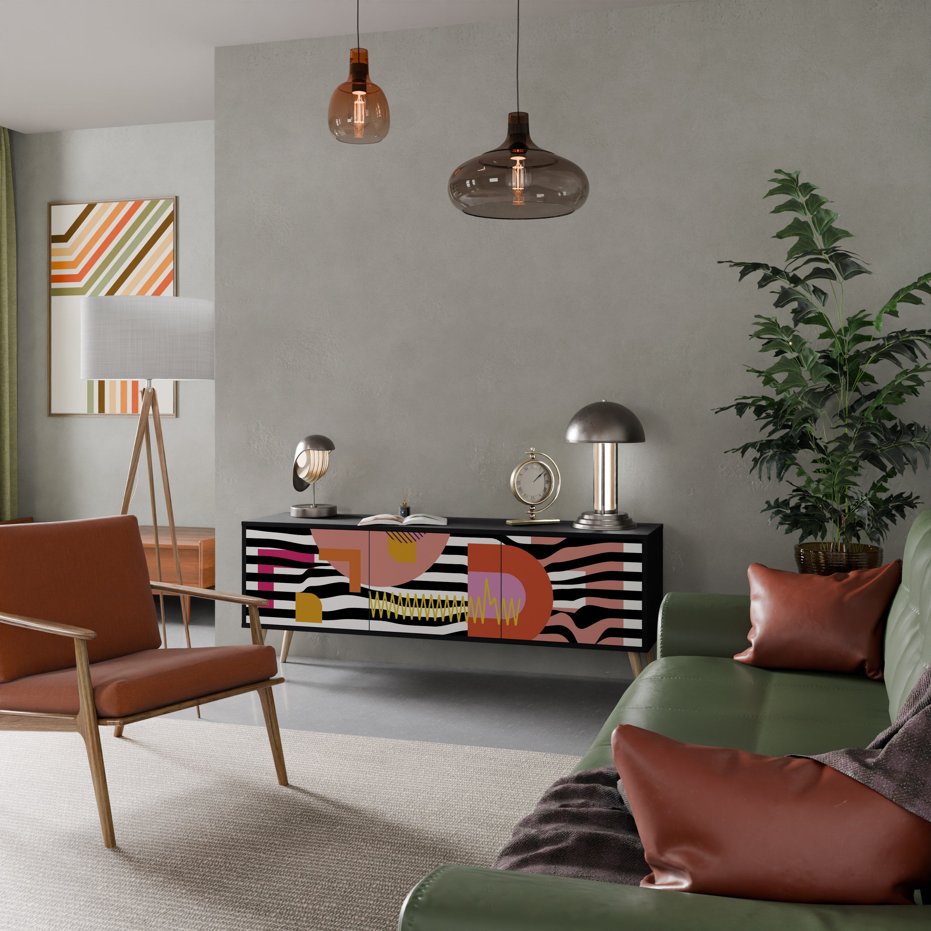 CHROMATIC ABSTRACT 3-Door TV Stand in Black Finish