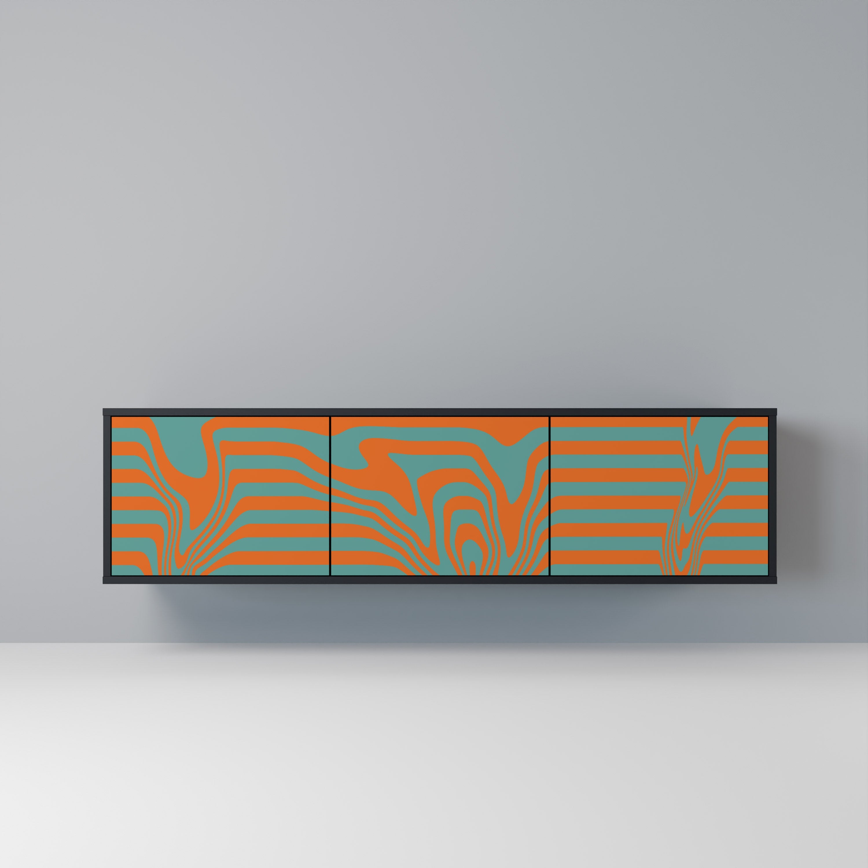 LINE COLLAPSE 3-Door TV Stand in Black Finish