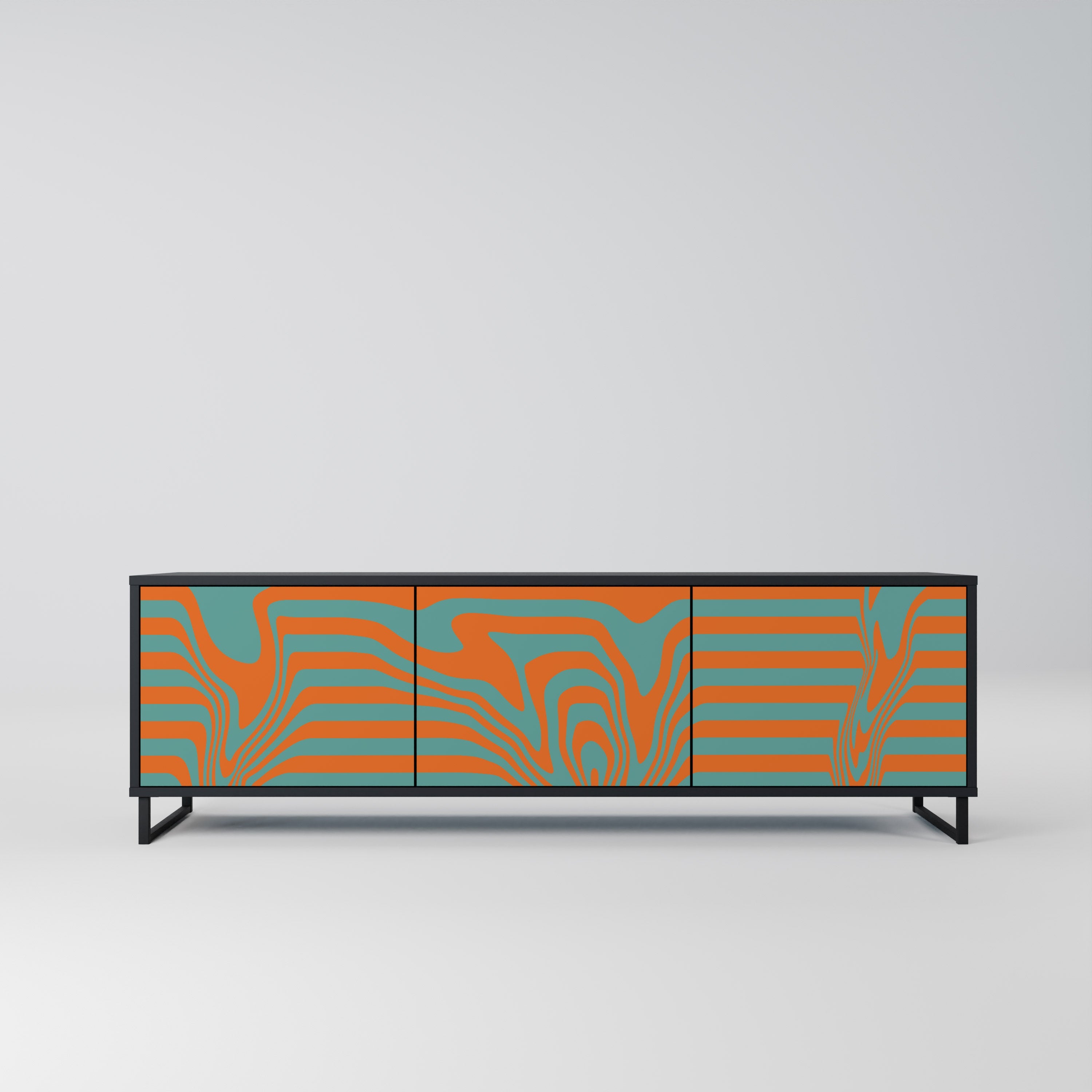 LINE COLLAPSE 3-Door TV Stand in Black Finish