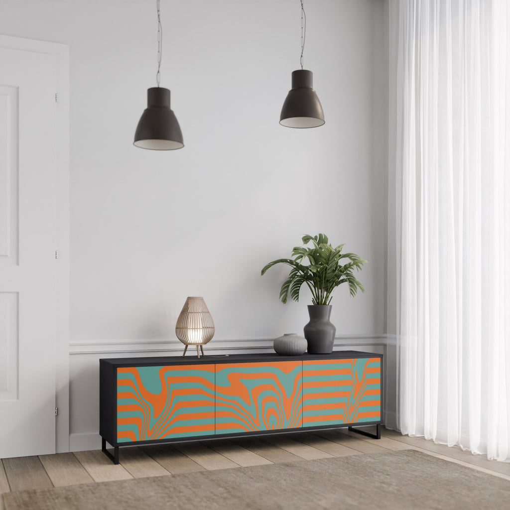 LINE COLLAPSE 3-Door TV Stand in Black Finish