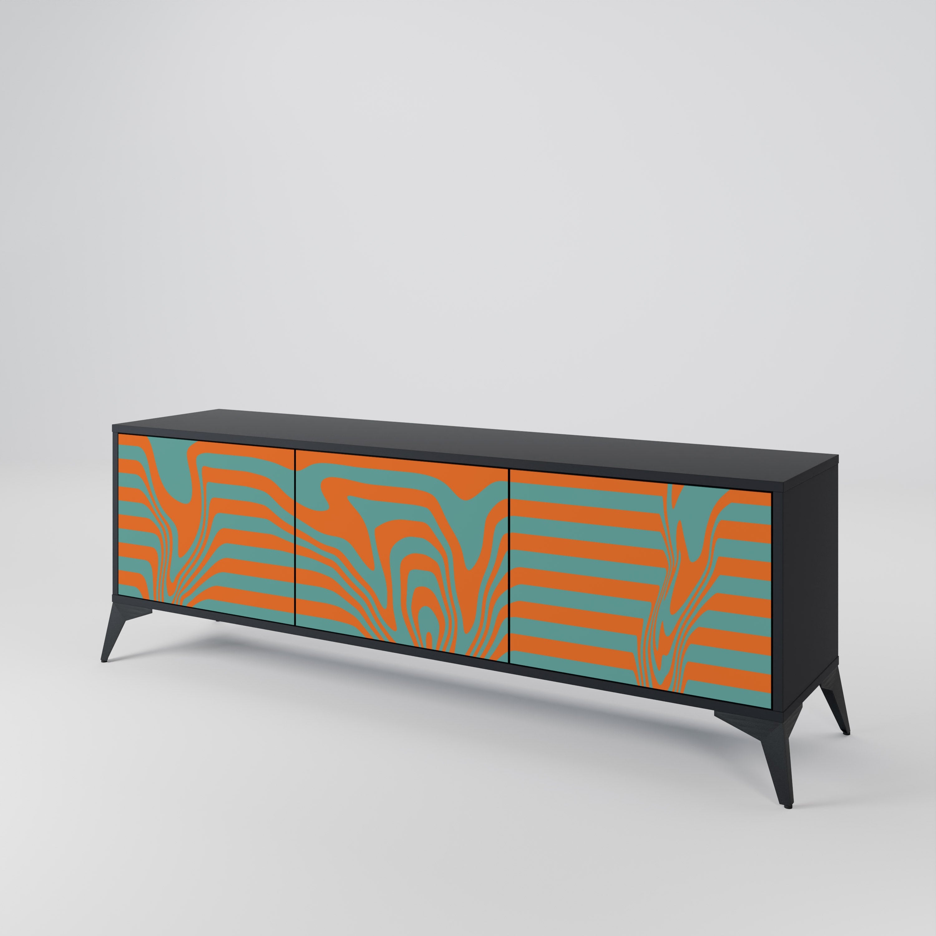 LINE COLLAPSE 3-Door TV Stand in Black Finish