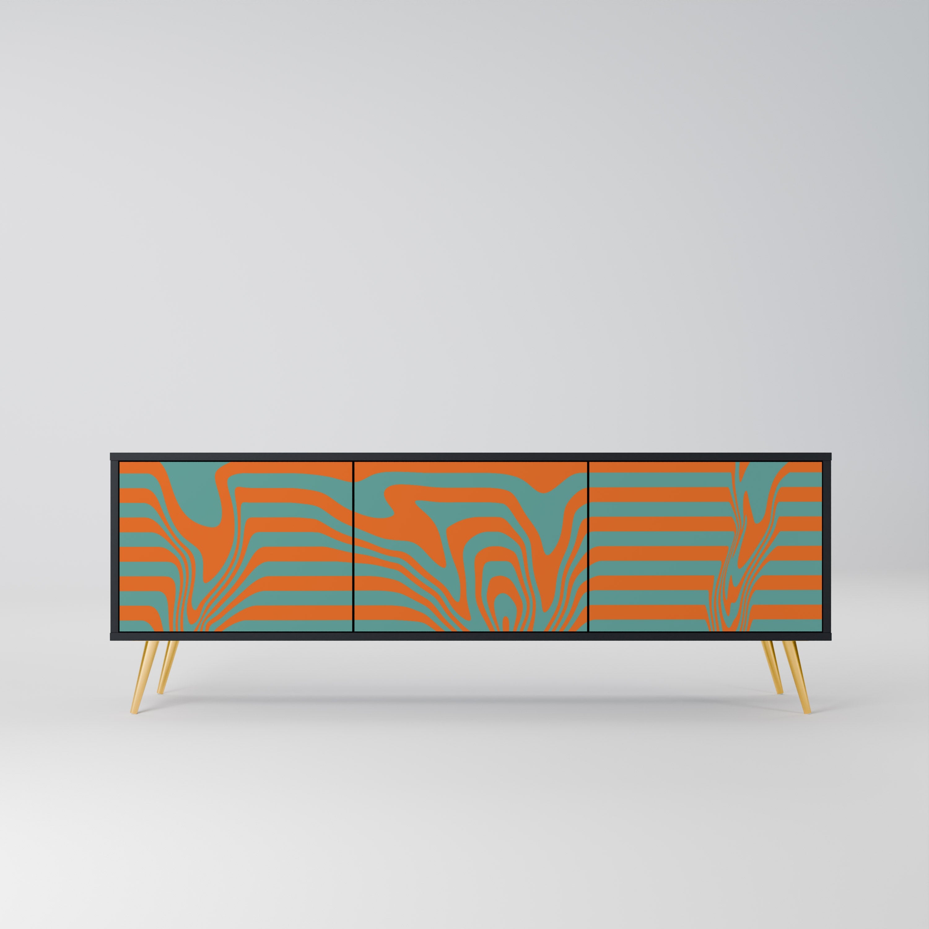 LINE COLLAPSE 3-Door TV Stand in Black Finish