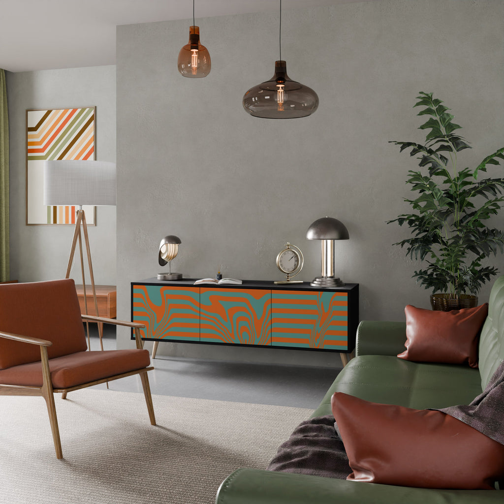 LINE COLLAPSE 3-Door TV Stand in Black Finish