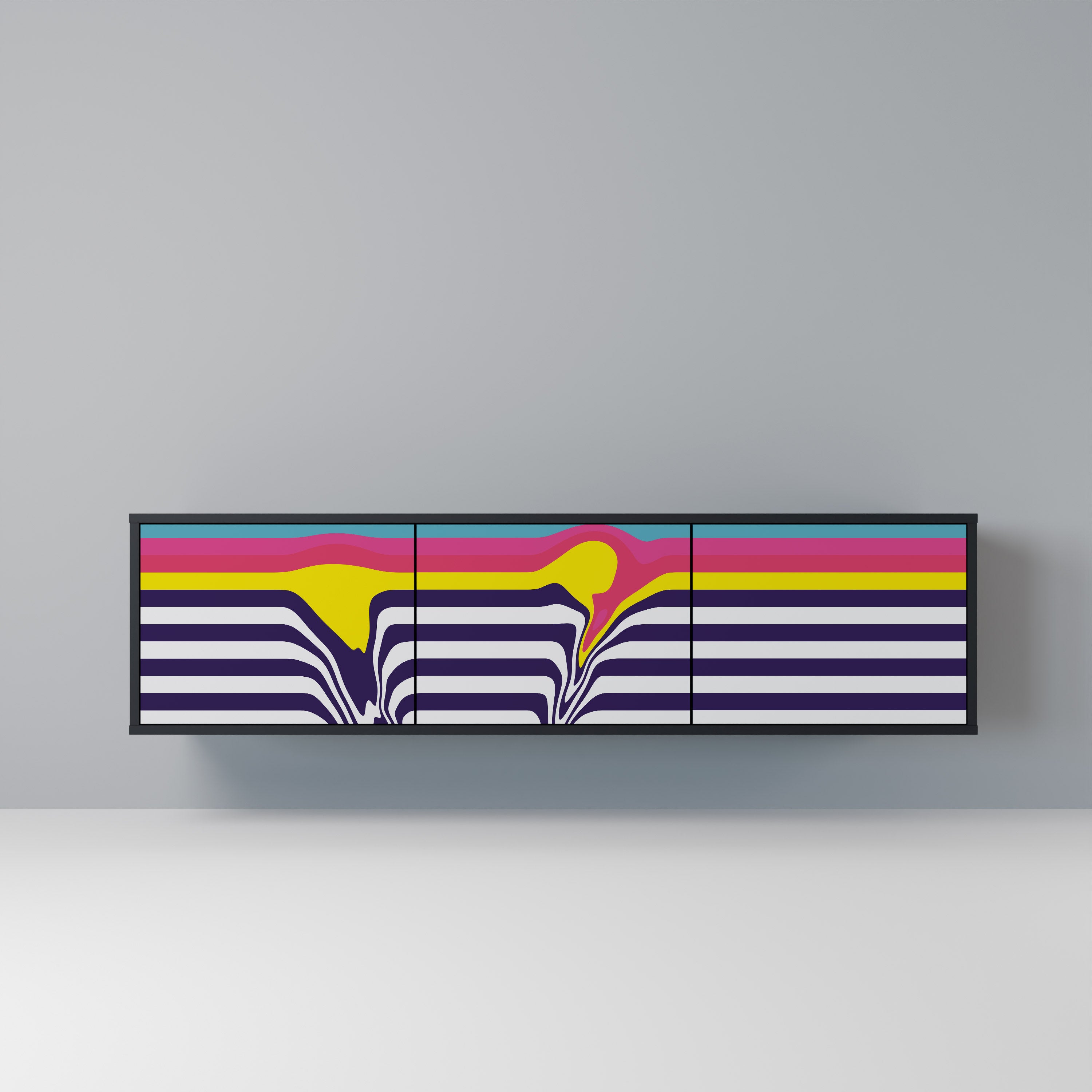 COLORFUL DIVERSION 3-Door TV Stand in Black Finish