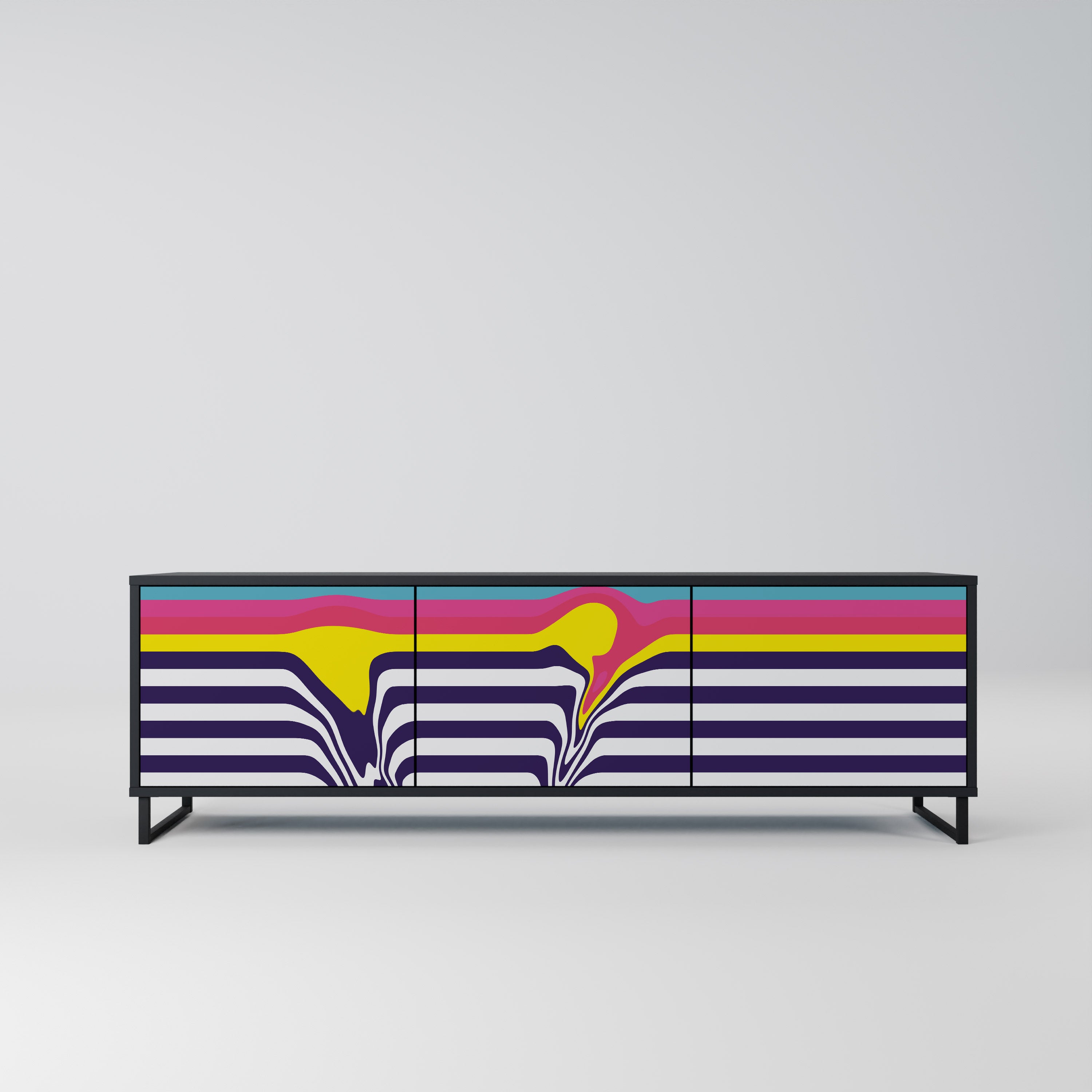 COLORFUL DIVERSION 3-Door TV Stand in Black Finish