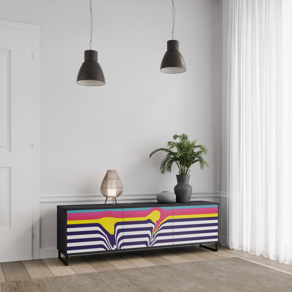 COLORFUL DIVERSION 3-Door TV Stand in Black Finish