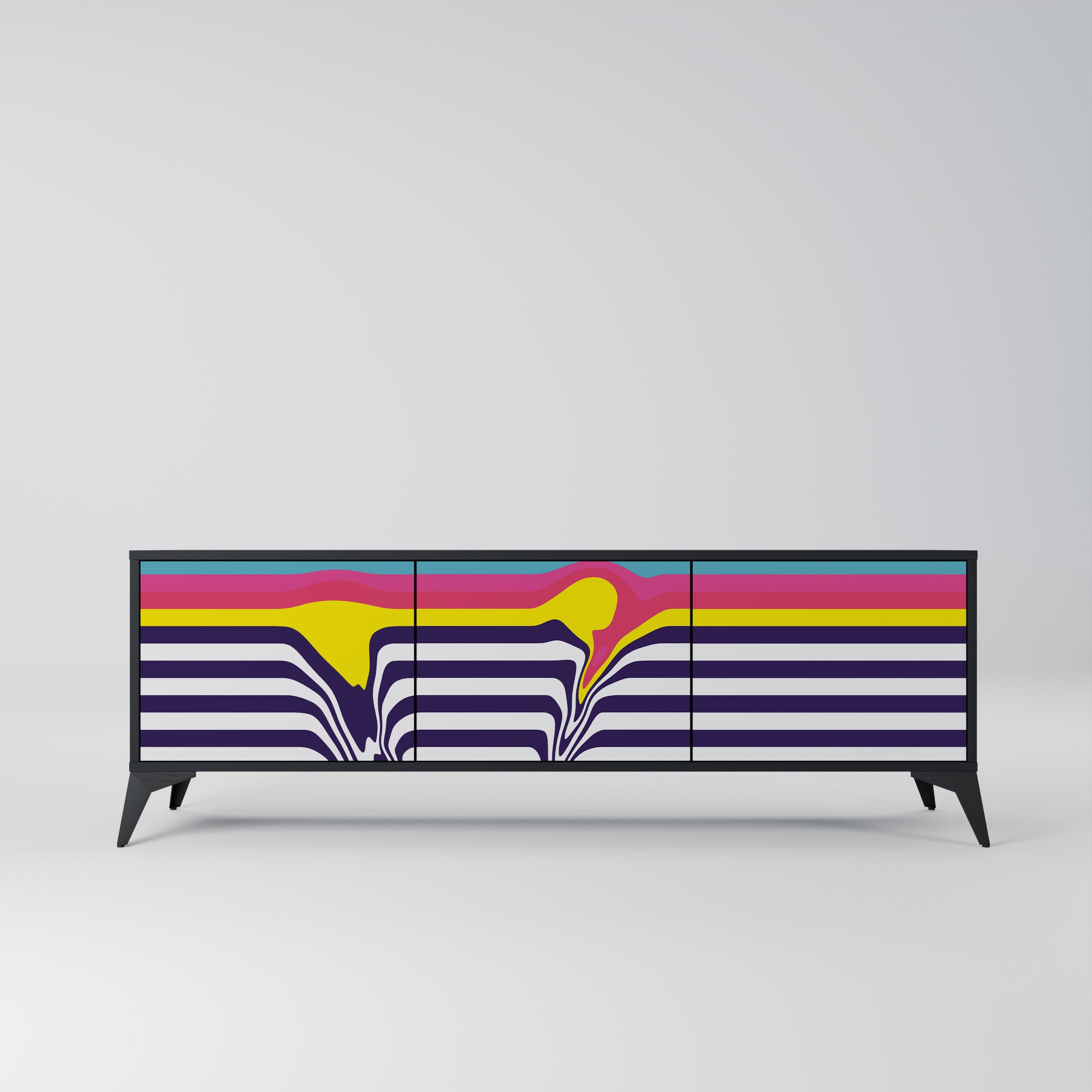 COLORFUL DIVERSION 3-Door TV Stand in Black Finish