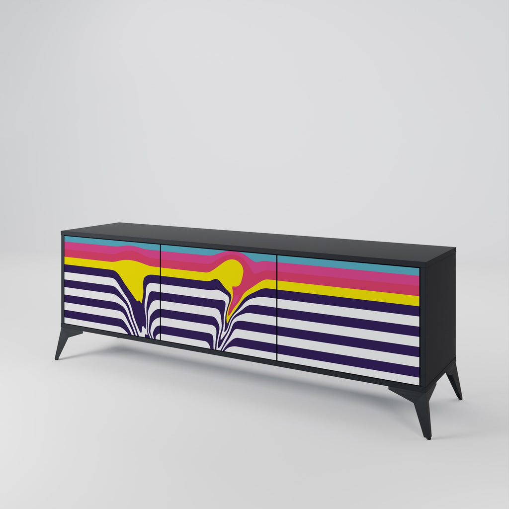 COLORFUL DIVERSION 3-Door TV Stand in Black Finish