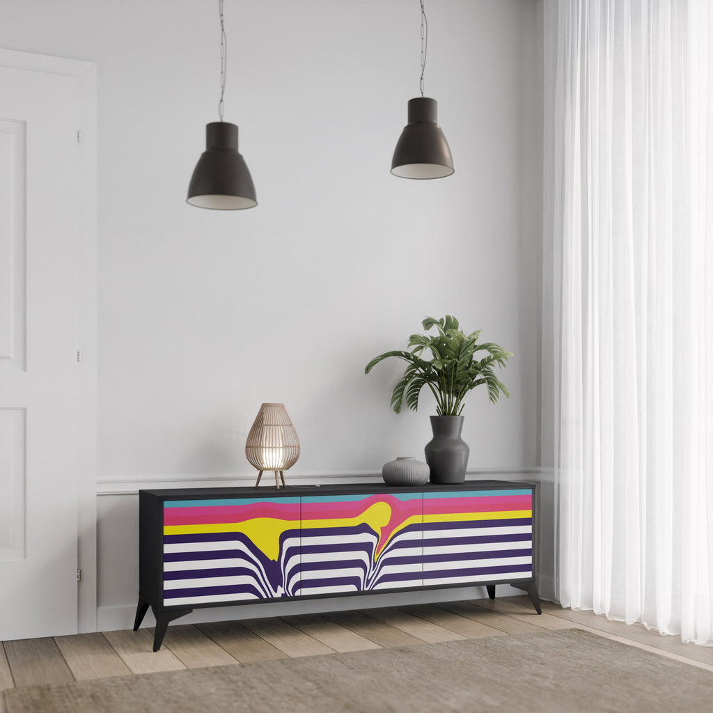 COLORFUL DIVERSION 3-Door TV Stand in Black Finish