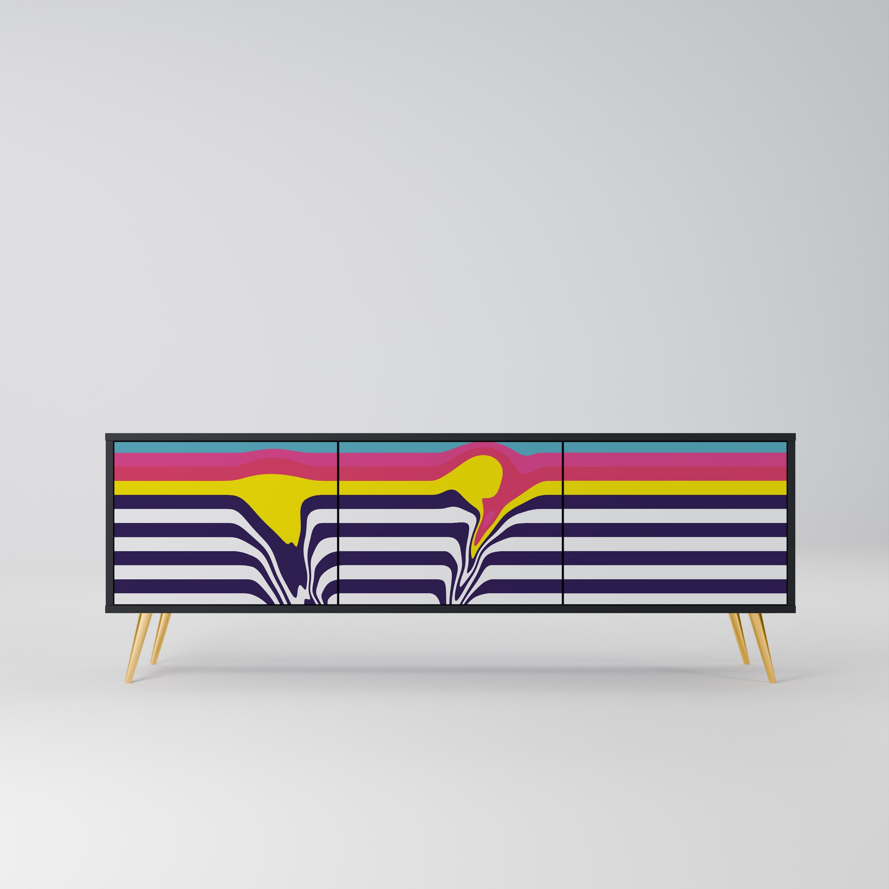 COLORFUL DIVERSION 3-Door TV Stand in Black Finish