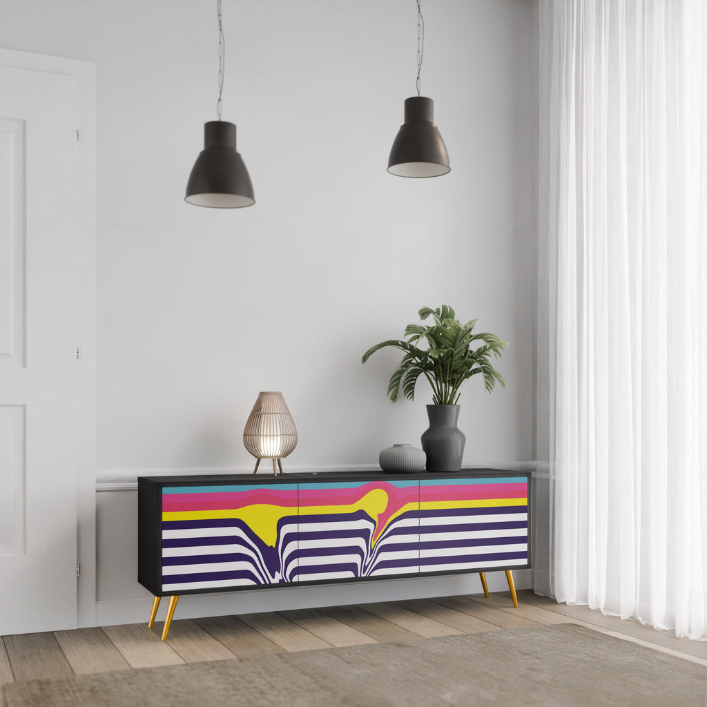 COLORFUL DIVERSION 3-Door TV Stand in Black Finish