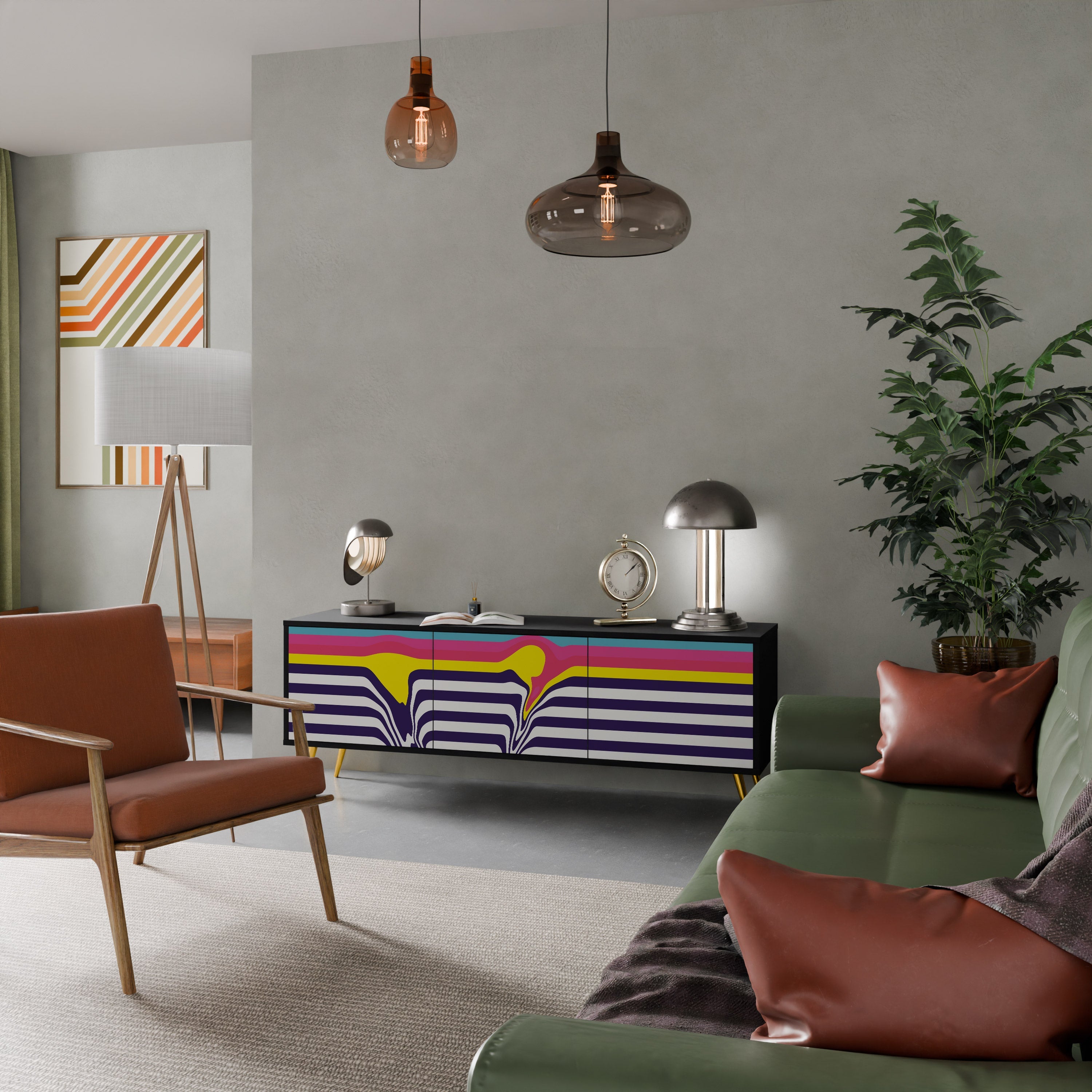 COLORFUL DIVERSION 3-Door TV Stand in Black Finish