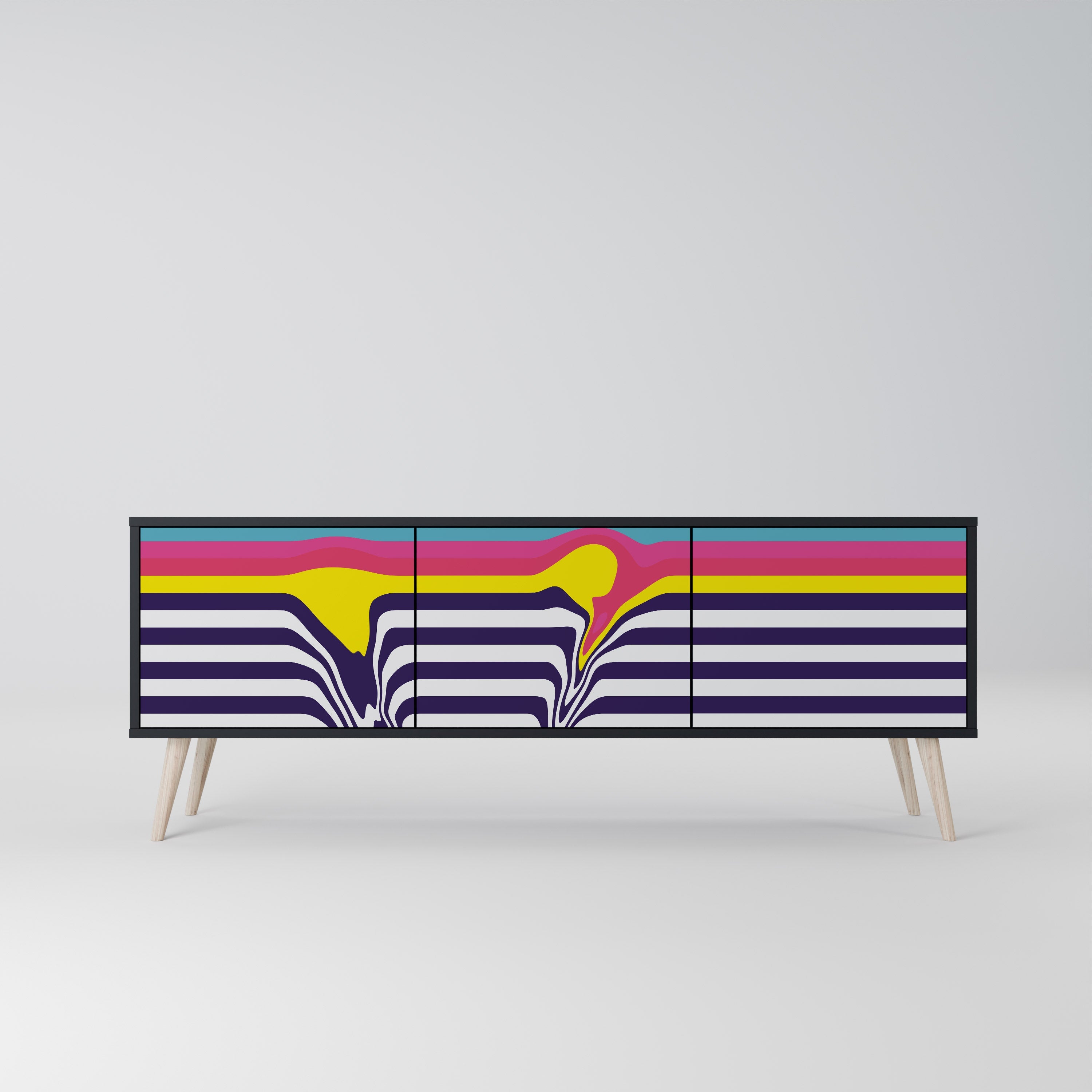 COLORFUL DIVERSION 3-Door TV Stand in Black Finish