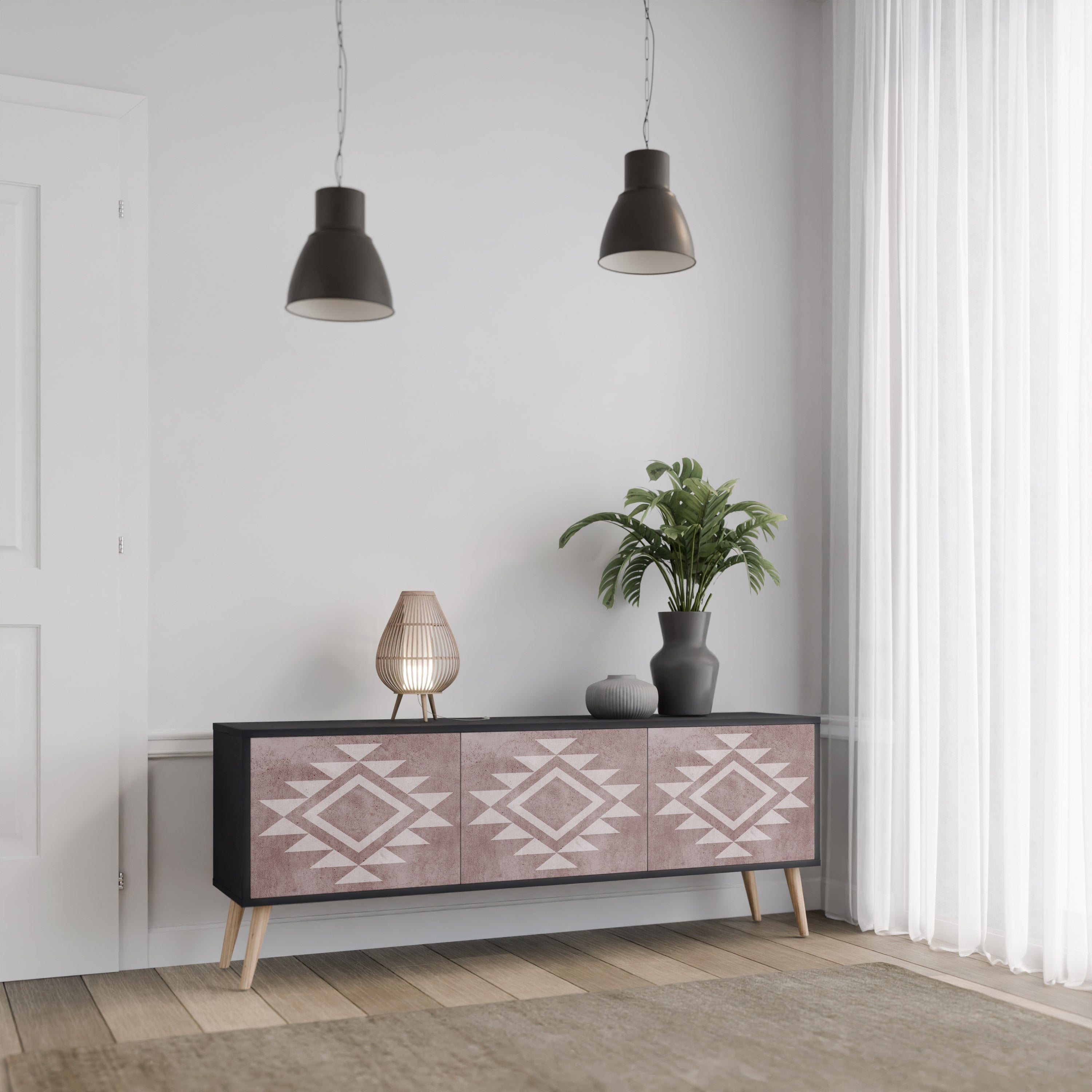 MARVEL MOSAIC 3-Door TV Stand in Black Finish